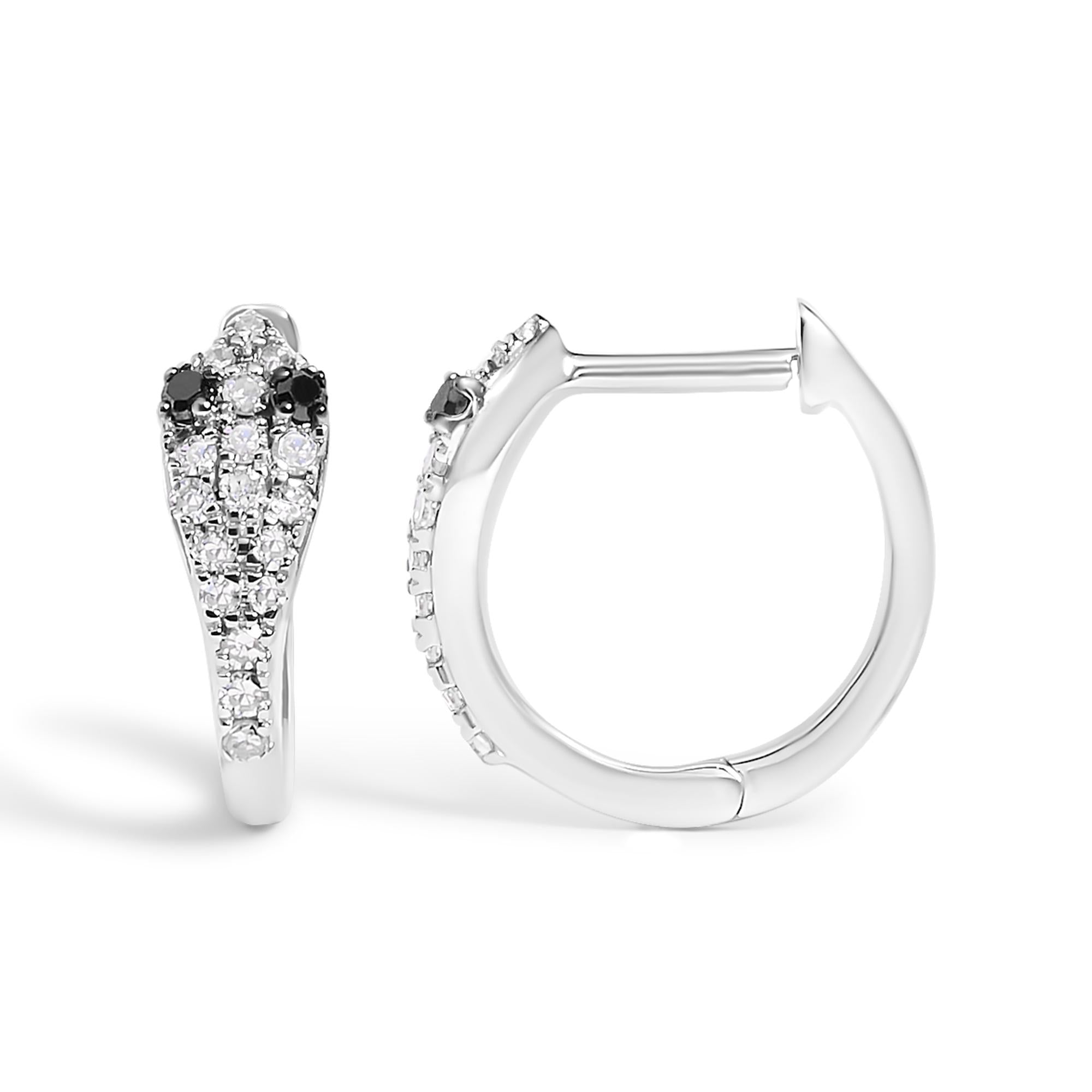 10K White Gold 1/5 Cttw Diamond Snake Eyes Huggy Hoop Earrings - Friggin Jewelry