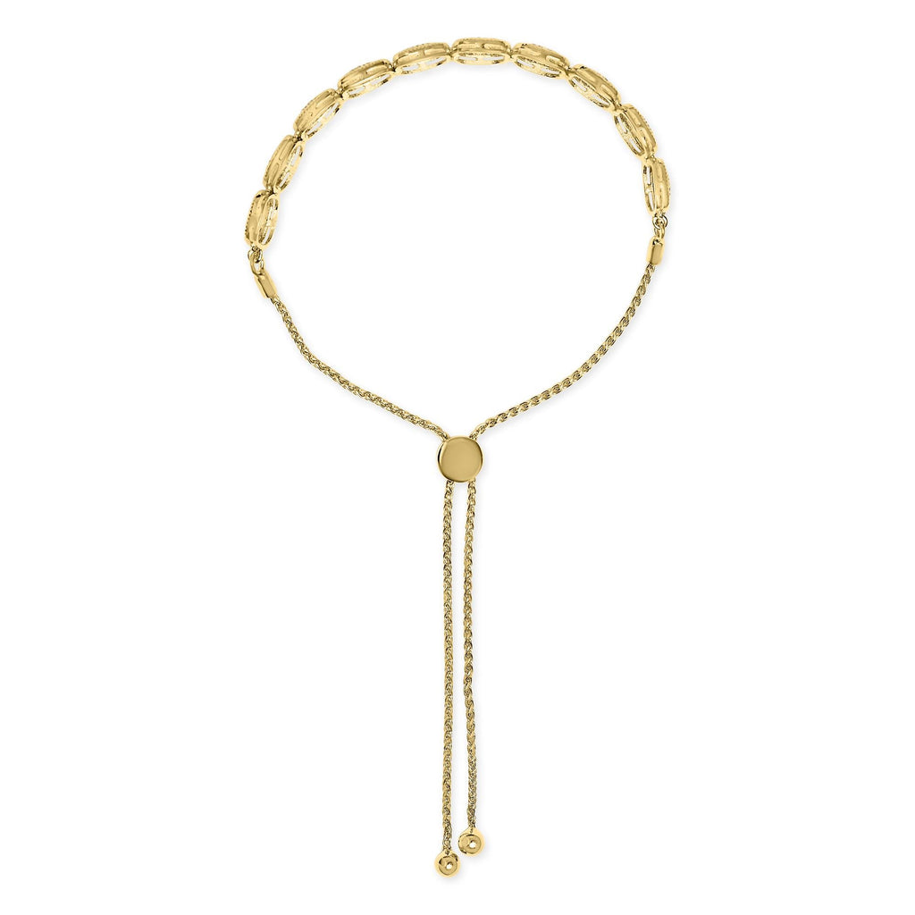 Pulsera bolo ajustable de 10 a 25 cm con diamantes de 5/8 quilates y marco de cojín, chapada en oro amarillo de 14 k (plata de ley .925) (color GH, claridad I1-I2) - Friggin Jewelry