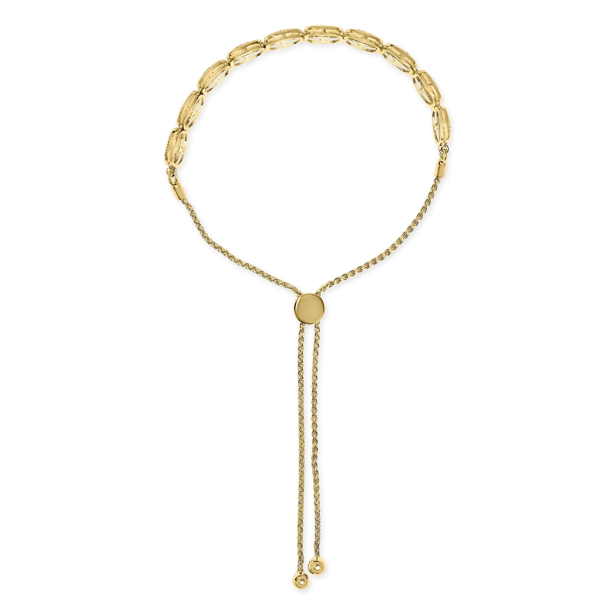 Pulsera bolo ajustable de 10 a 25 cm con diamantes de 5/8 quilates y marco de cojín, chapada en oro amarillo de 14 k (plata de ley .925) (color GH, claridad I1-I2) - Friggin Jewelry