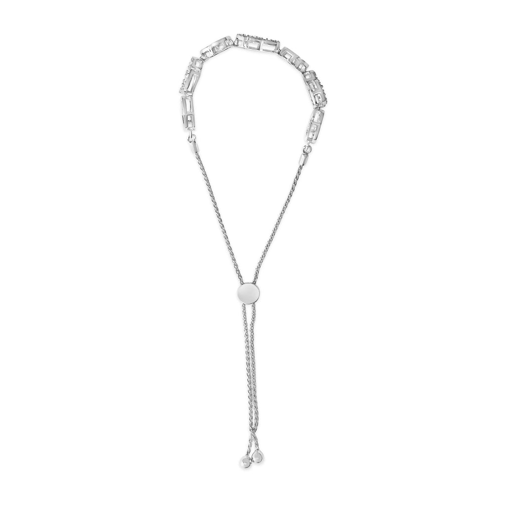 .925 Sterling Silver 1/4 Cttw Diamond Open Heart Link Adjustable Bolo Bracelet   (I-J Color, I2-I3 Clarity) - 4 to 10 Inches - Friggin Jewelry