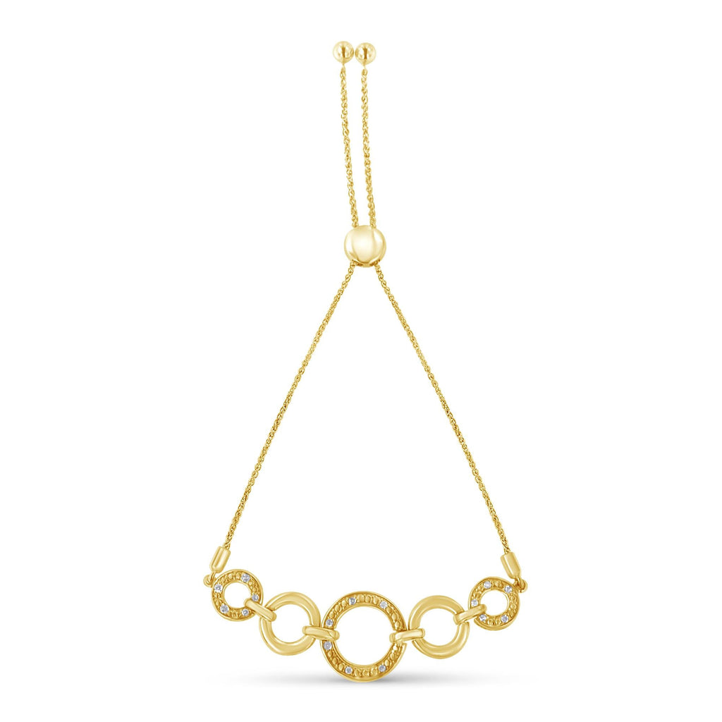 10K Yellow Gold over .925 Sterling Silver Diamond Accented Graduated Infinity Open Circle 6”-9” Adjustable Bolo Bracelet (H-I Color, I2-I3 Clarity) - Friggin Jewelry