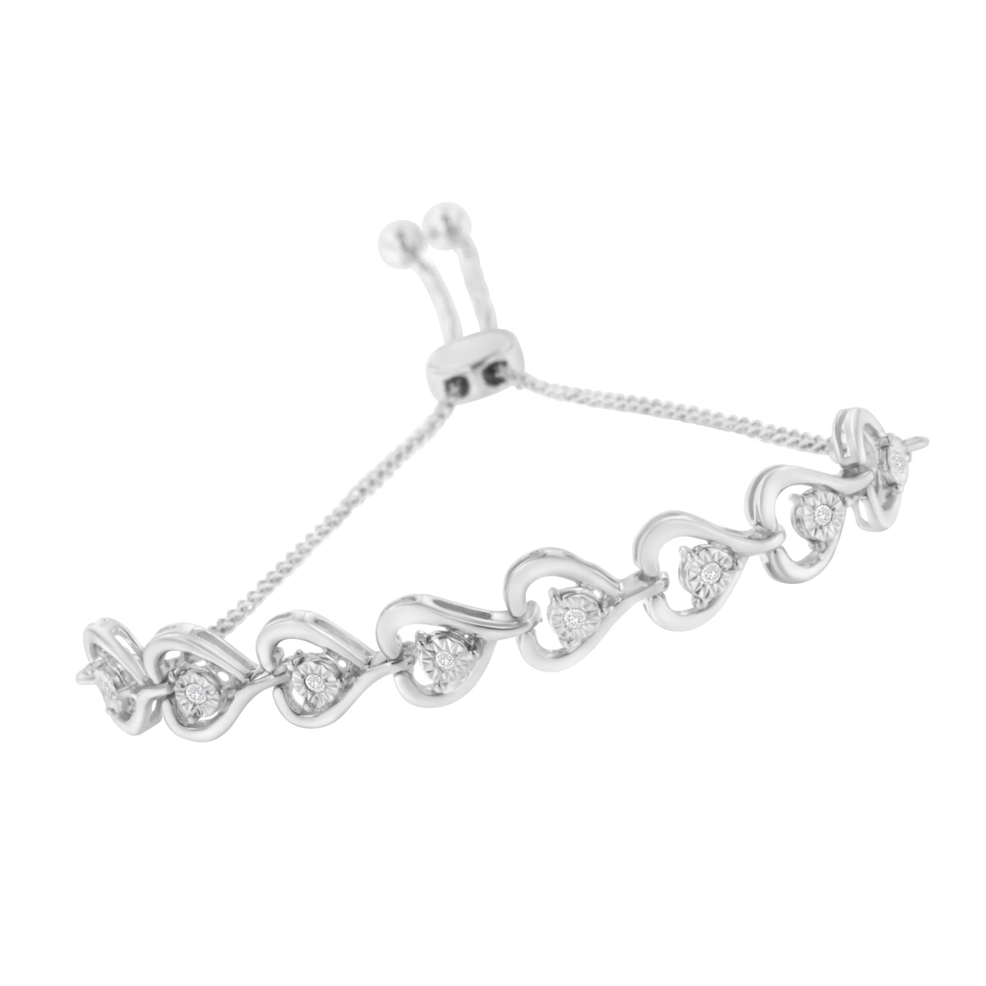 Sterling Silver Diamond Woven Heart Bolo Bracelet (0.1 cttw, H-I Color, I2-I3 Clarity) - Friggin Jewelry