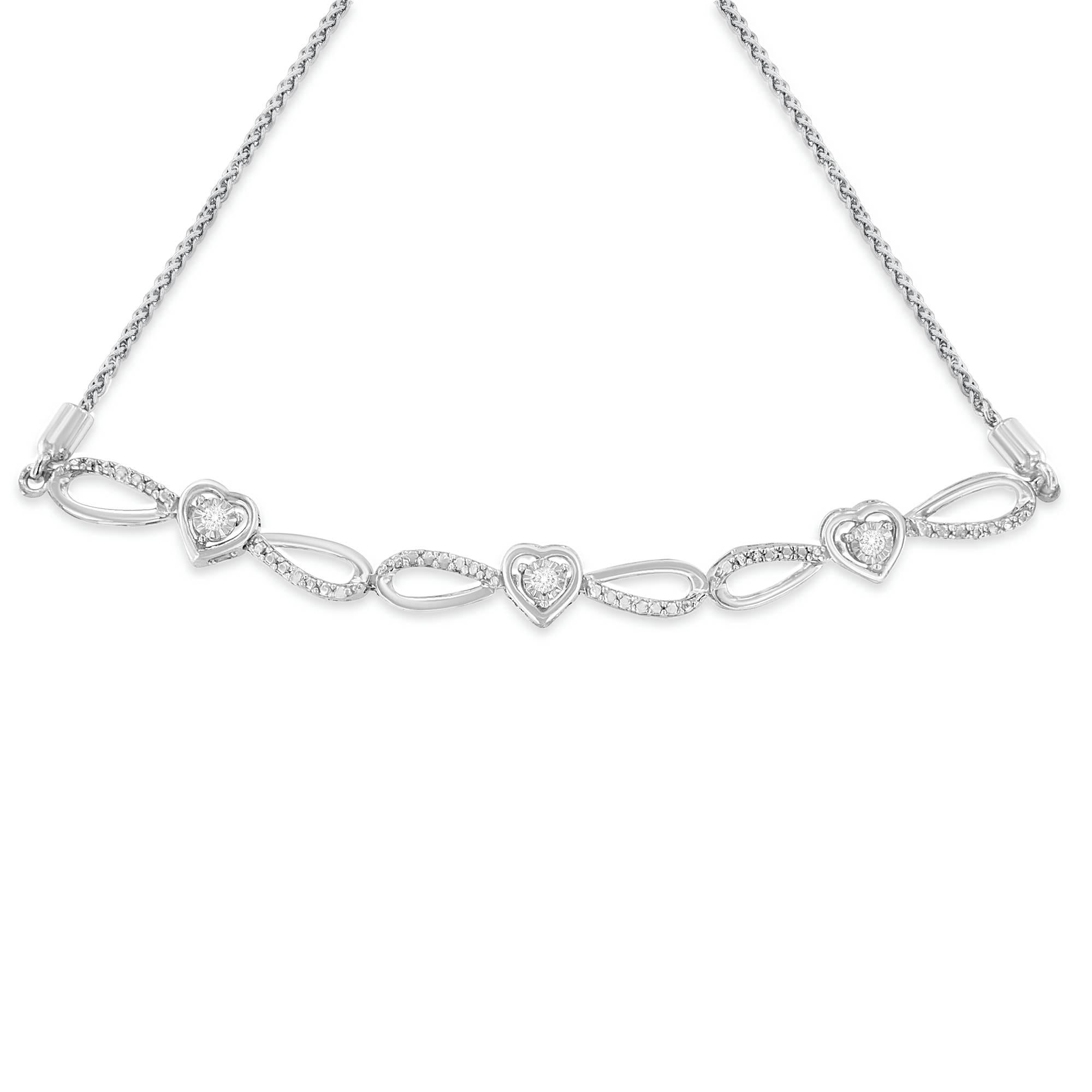 Pulsera bolo ajustable de plata de ley 925 con corazón e infinito y detalles de diamantes de 10 a 25 cm (color IJ, claridad I3) - Friggin Jewelry