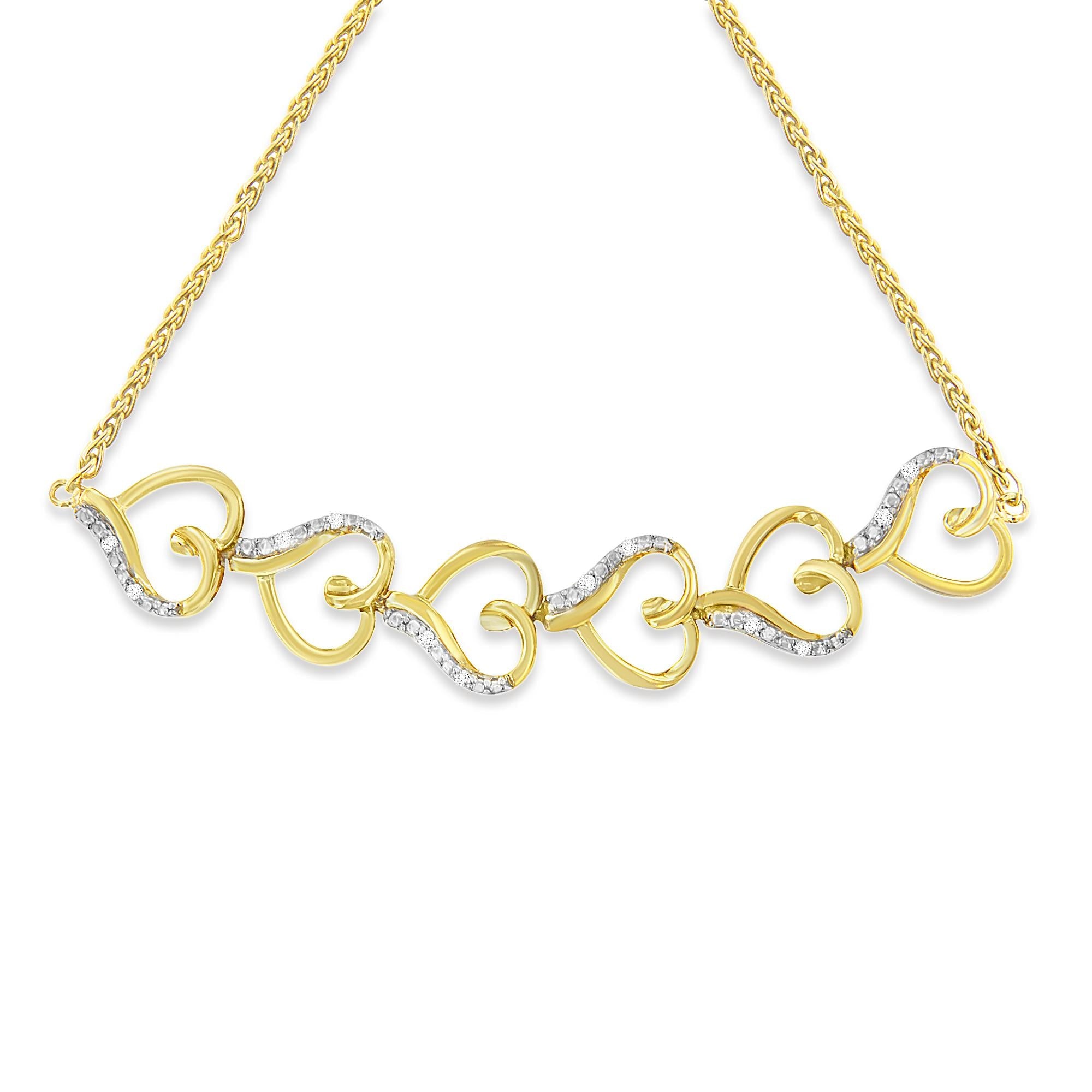 14K Yellow Gold Plated .925 Sterling Silver Diamond Accent Heart Link Bolo Bracelet (H-I Color, I2-I3 Clarity) - Friggin Jewelry