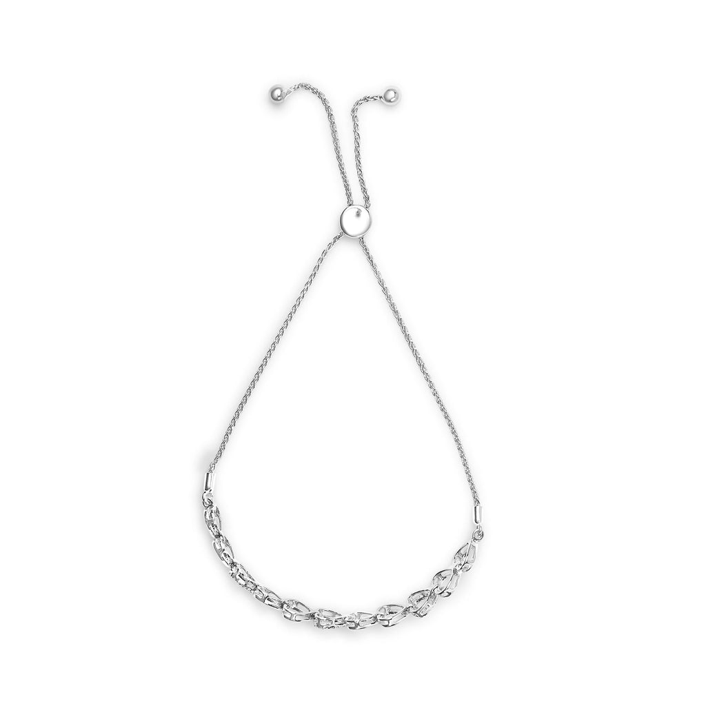 .925 Sterling Silver 1/10 Cttw Diamond Heart Link Bolo Bracelet (I-J Color, I2-I3 Clarity) - Friggin Jewelry