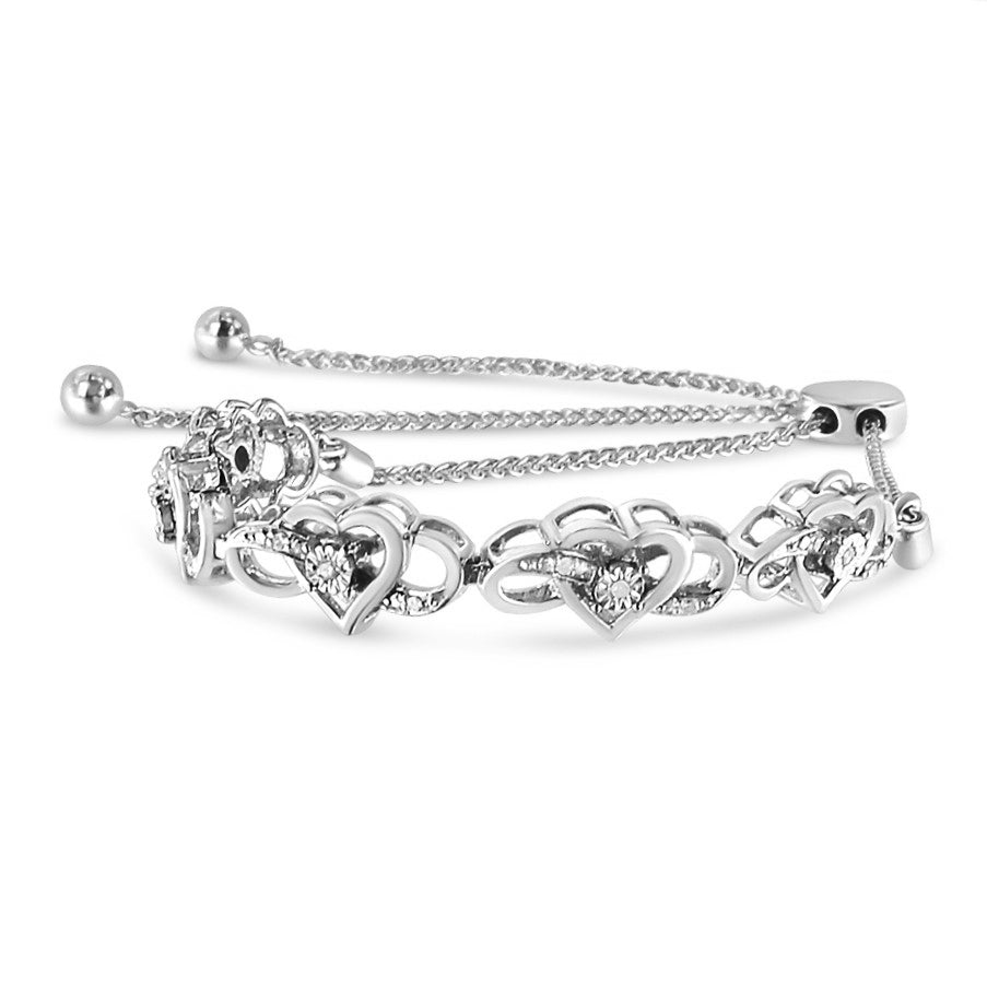 .925 Sterling Silver Diamond Accent Interlocking Infinity and Heart 4”-10” Adjustable Bolo Tennis Bolo Bracelet (H-I Color, I2-I3 Clarity) - Friggin Jewelry