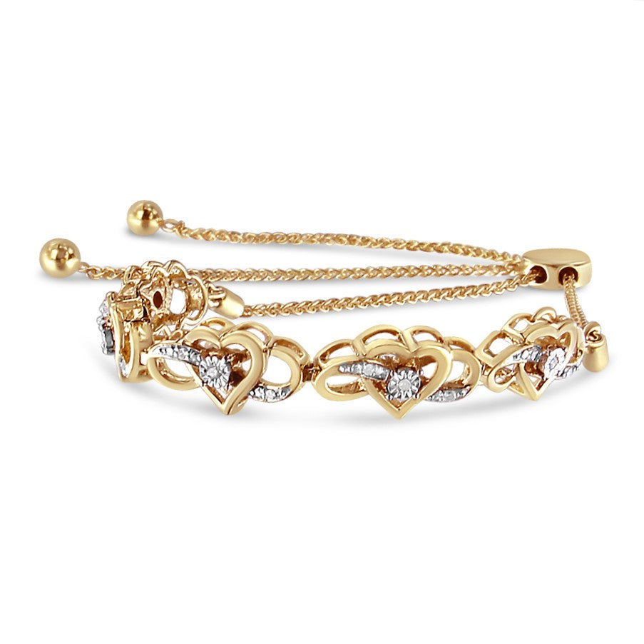 Pulsera bolo ajustable de 10 a 25 cm con forma de corazón de diamantes de 1/10 quilates y baño de oro amarillo de 14 quilates (plata de ley 925) (color HI, claridad I2-I3) - Friggin Jewelry