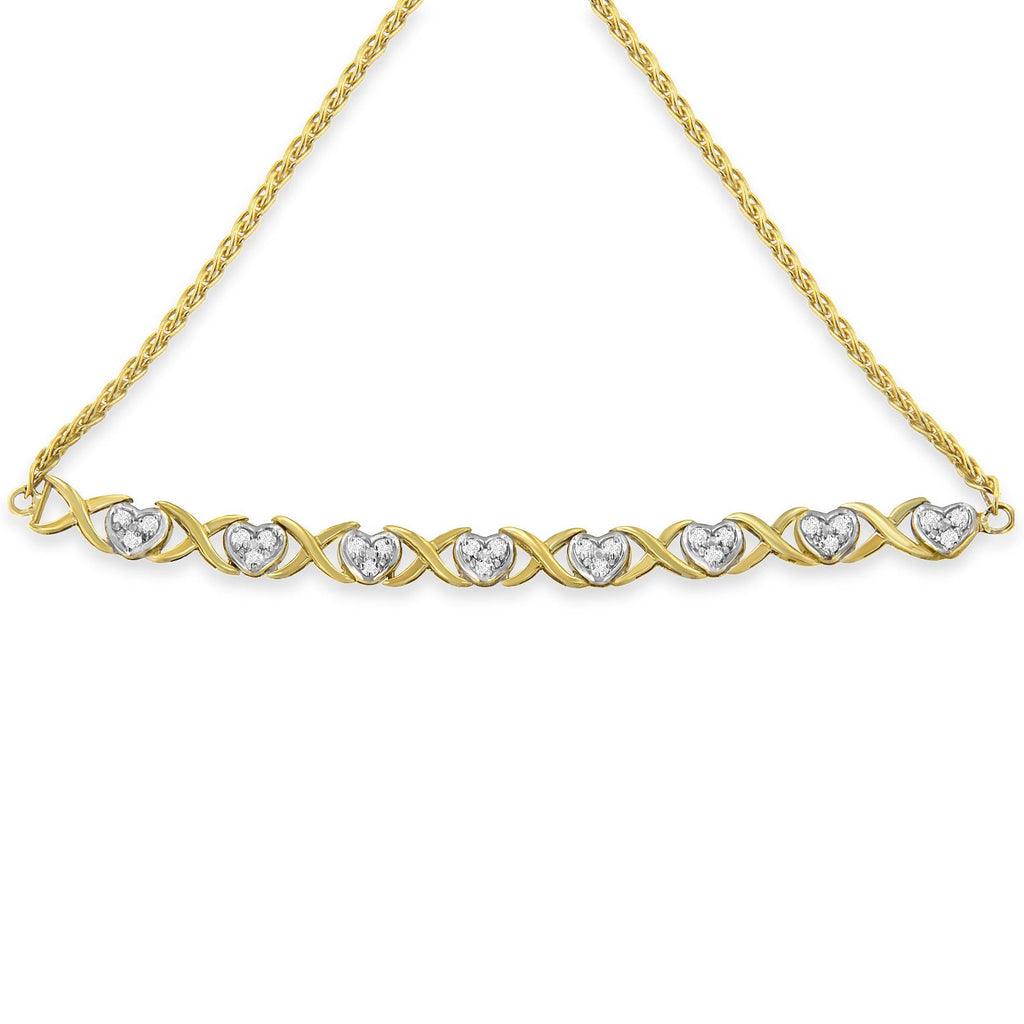10K Yellow Gold over .925 Sterling Silver 1/10 Cttw Diamond Heart and X-Link 6”-9” Adjustable Bolo Bracelet (H-I Color, I2-I3 Clarity) - Friggin Jewelry