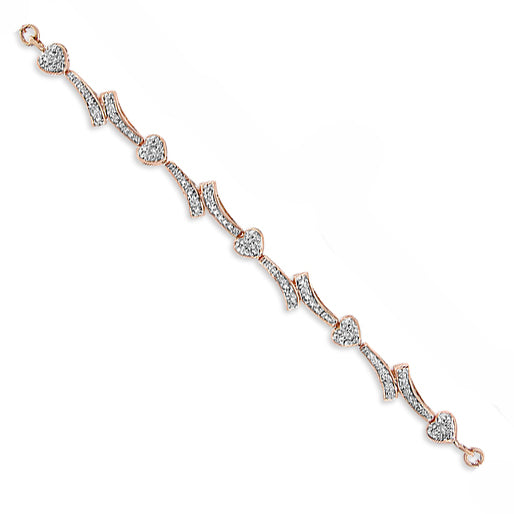 .925 Sterling Silver Diamond Accent Heart and Wave Link Bolo Bracelet (I-J Color, I2-I3 Clarity) - 6" to 9" Adjustable - Friggin Jewelry