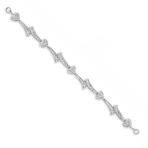 Pulsera bolo de plata de ley 925 con detalles de diamantes y eslabones ondulados (color IJ, claridad I2-I3) - Ajustable de 15 a 23 cm - Friggin Jewelry