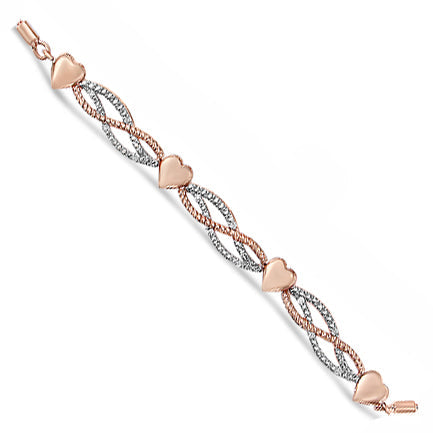14K Rose Gold Plated .925 Sterling Silver Cttw Diamond Accent Layered Infinity Link and Heart Adjustable 4”-10” Adjustable Bolo Bracelet (I-J Color, I3 Clarity) - Friggin Jewelry