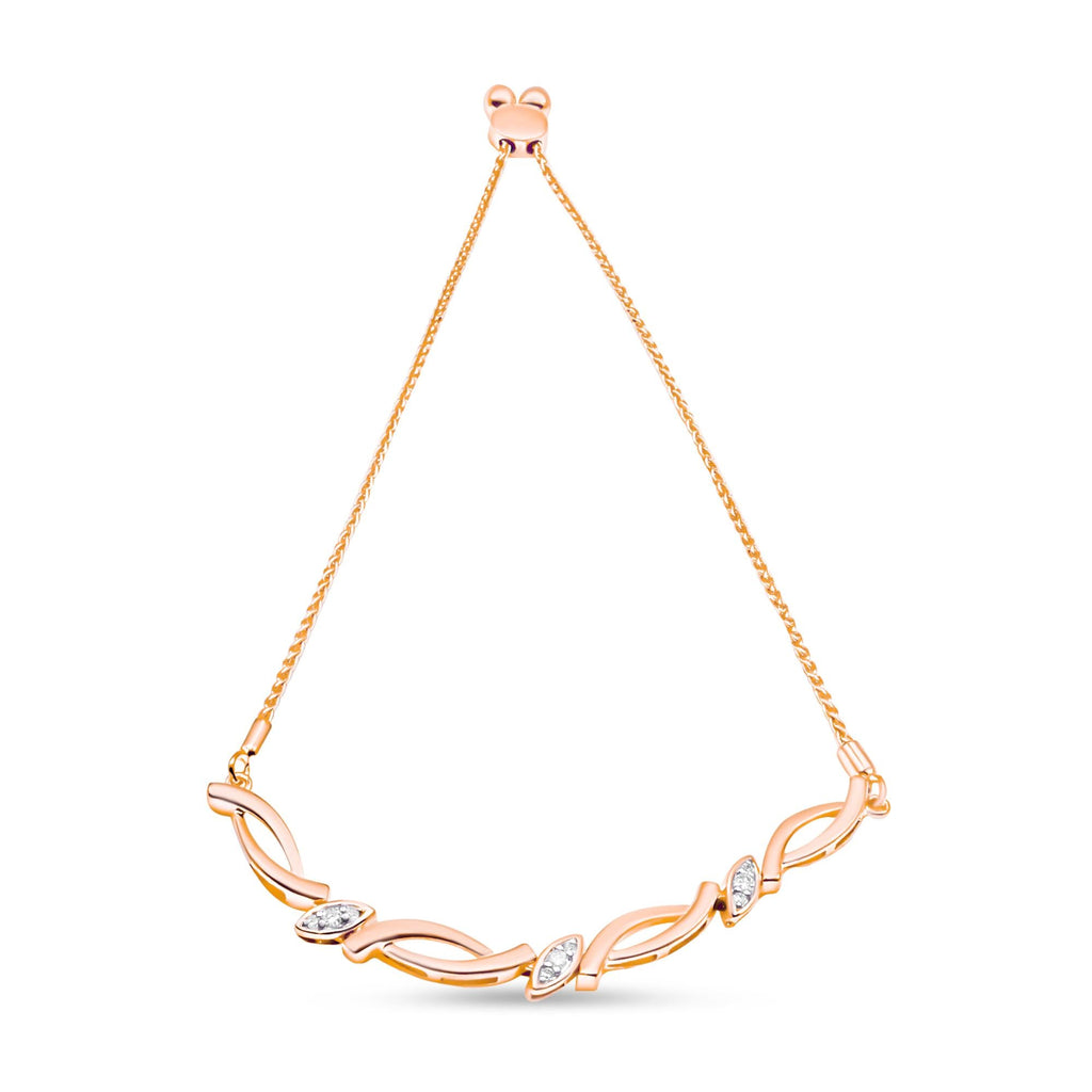 Pulsera bolo de eslabones en espiral alternados con detalles de diamantes en plata de ley 925 (color IJ, claridad I2-I3) - Ajustable de 15 a 23 cm - Friggin Jewelry
