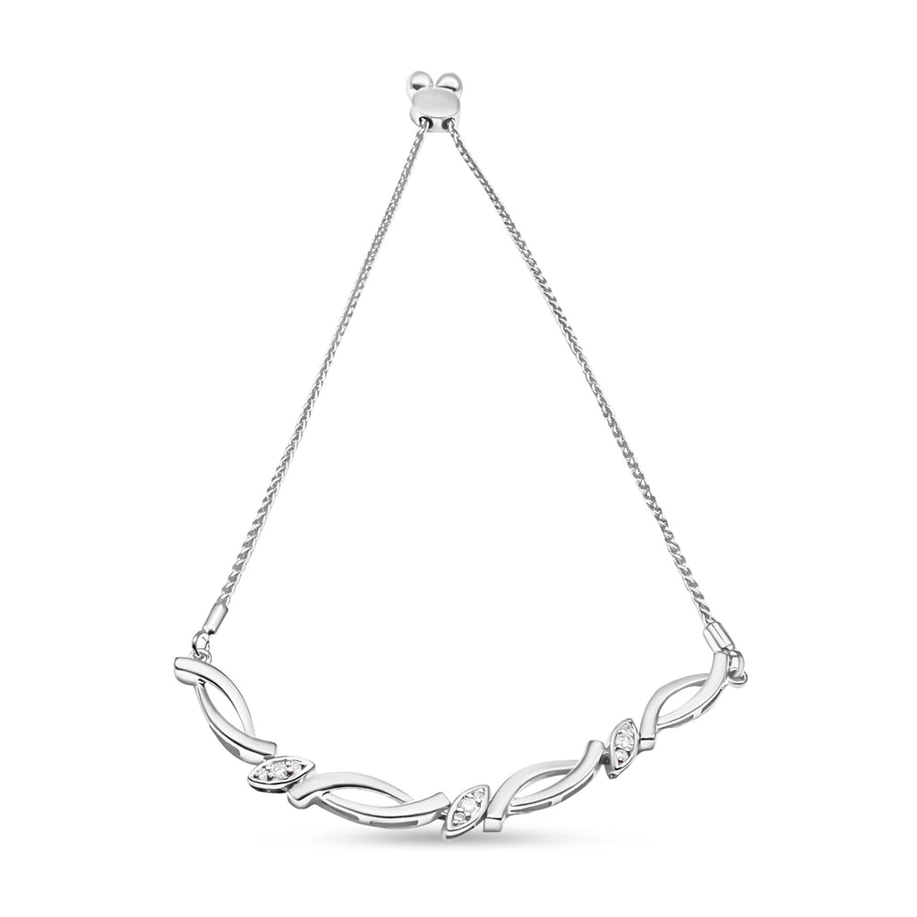 Pulsera bolo de eslabones en espiral alternados con detalles de diamantes en plata de ley 925 (color IJ, claridad I2-I3) - Ajustable de 15 a 23 cm - Friggin Jewelry