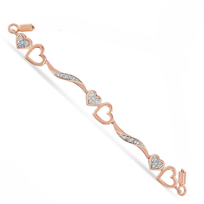 .925 Sterling Silver 1/10 Cttw Diamond Wave and Hearts 4”-10” Adjustable Bolo Bracelet (I-J Color, I3 Clarity) - Friggin Jewelry