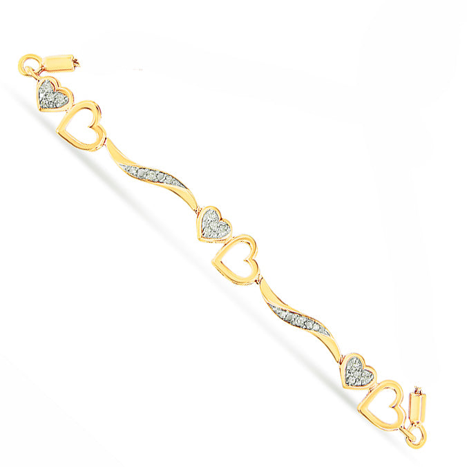 .925 Sterling Silver 1/10 Cttw Diamond Wave and Hearts 4”-10” Adjustable Bolo Bracelet (I-J Color, I3 Clarity) - Friggin Jewelry