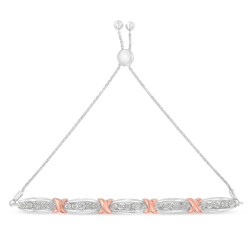 Bracciale Bolo Miracle-Set in argento sterling 925 con diamanti taglio rotondo da 1/4 ct e barra affusolata (colore IJ, purezza I3) - Oro rosa bicolore e argento - Friggin Jewelry