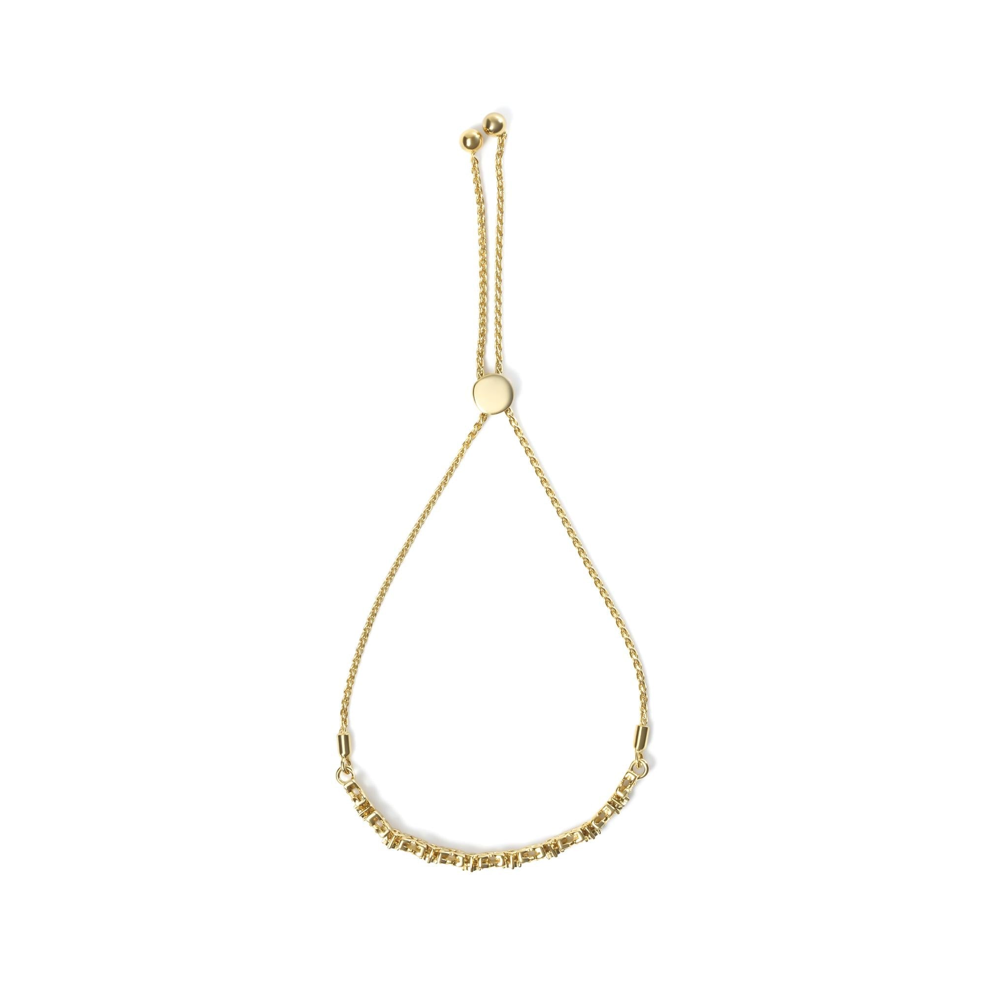 18K Yellow Gold Plated .925 Sterling Silver 1/4 Cttw Diamond Marquise Shaped Link 4"-10" Adjustable Bolo Bracelet (I-J Color, I1-I2 Clarity) - Friggin Jewelry