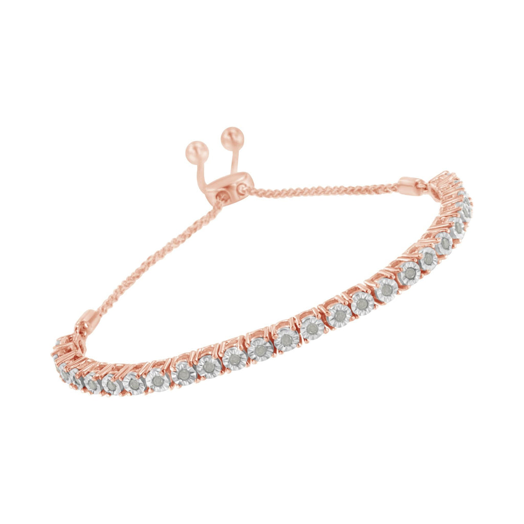 Pulsera de tenis bolo ajustable de 10 a 25 cm de plata de ley 925 con diamantes de 1/4 ct engastados milagros (color IJ, claridad I3) - Friggin Jewelry