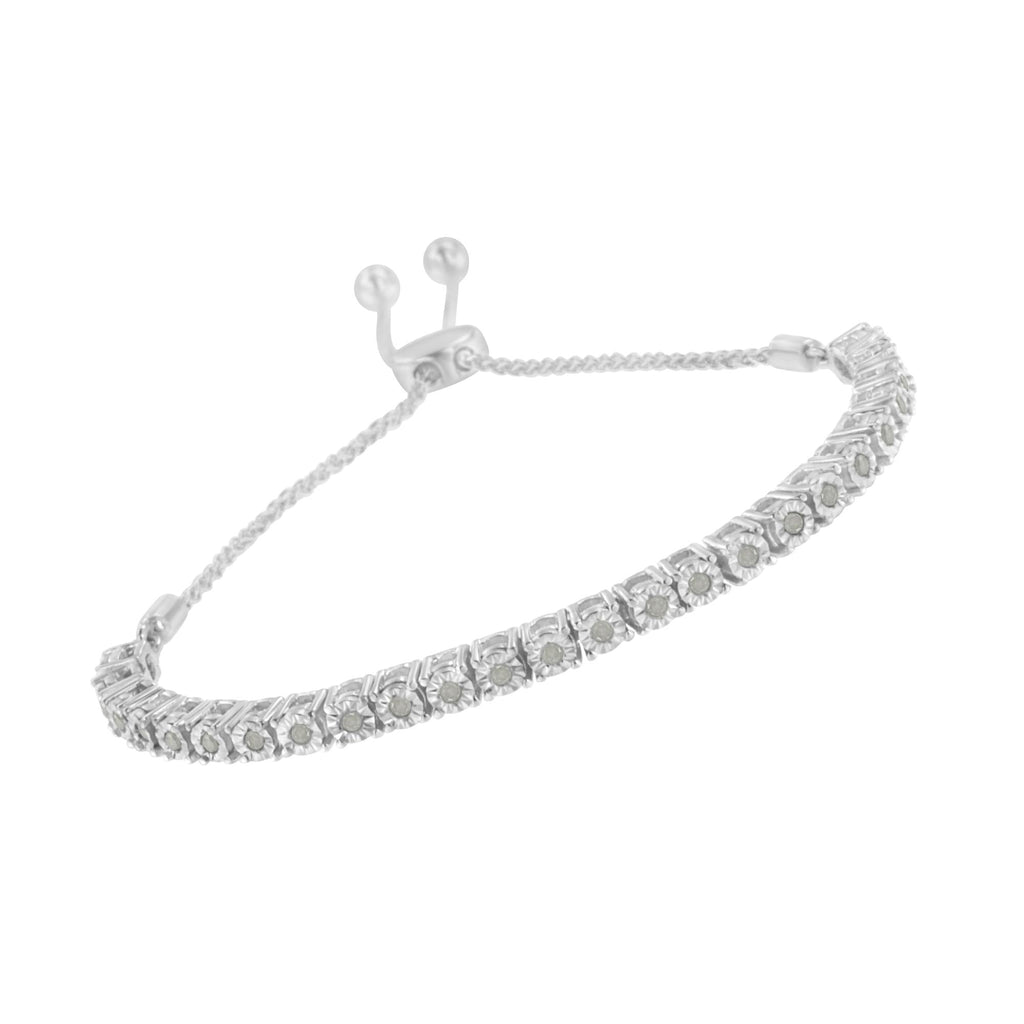 Pulsera de tenis bolo ajustable de 10 a 25 cm de plata de ley 925 con diamantes de 1/4 ct engastados milagros (color IJ, claridad I3) - Friggin Jewelry