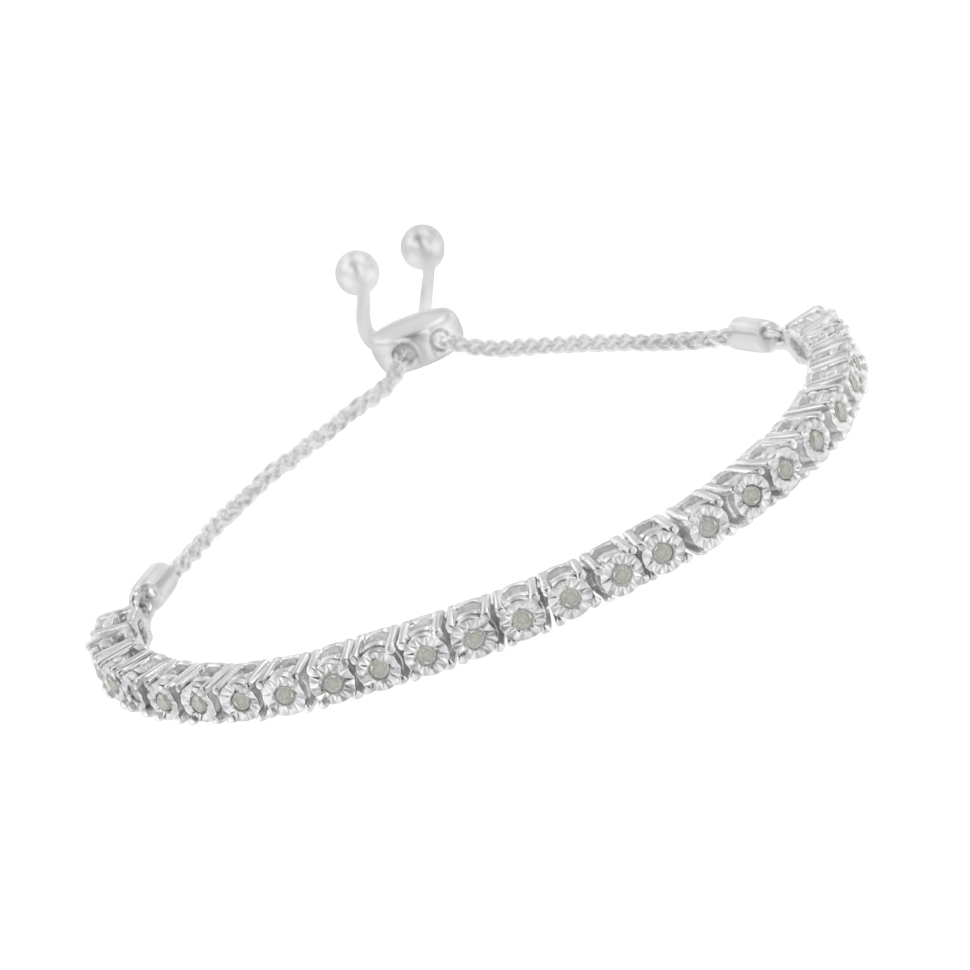 Pulsera de tenis bolo ajustable de 10 a 25 cm de plata de ley 925 con diamantes de 1/4 ct engastados milagros (color IJ, claridad I3) - Friggin Jewelry