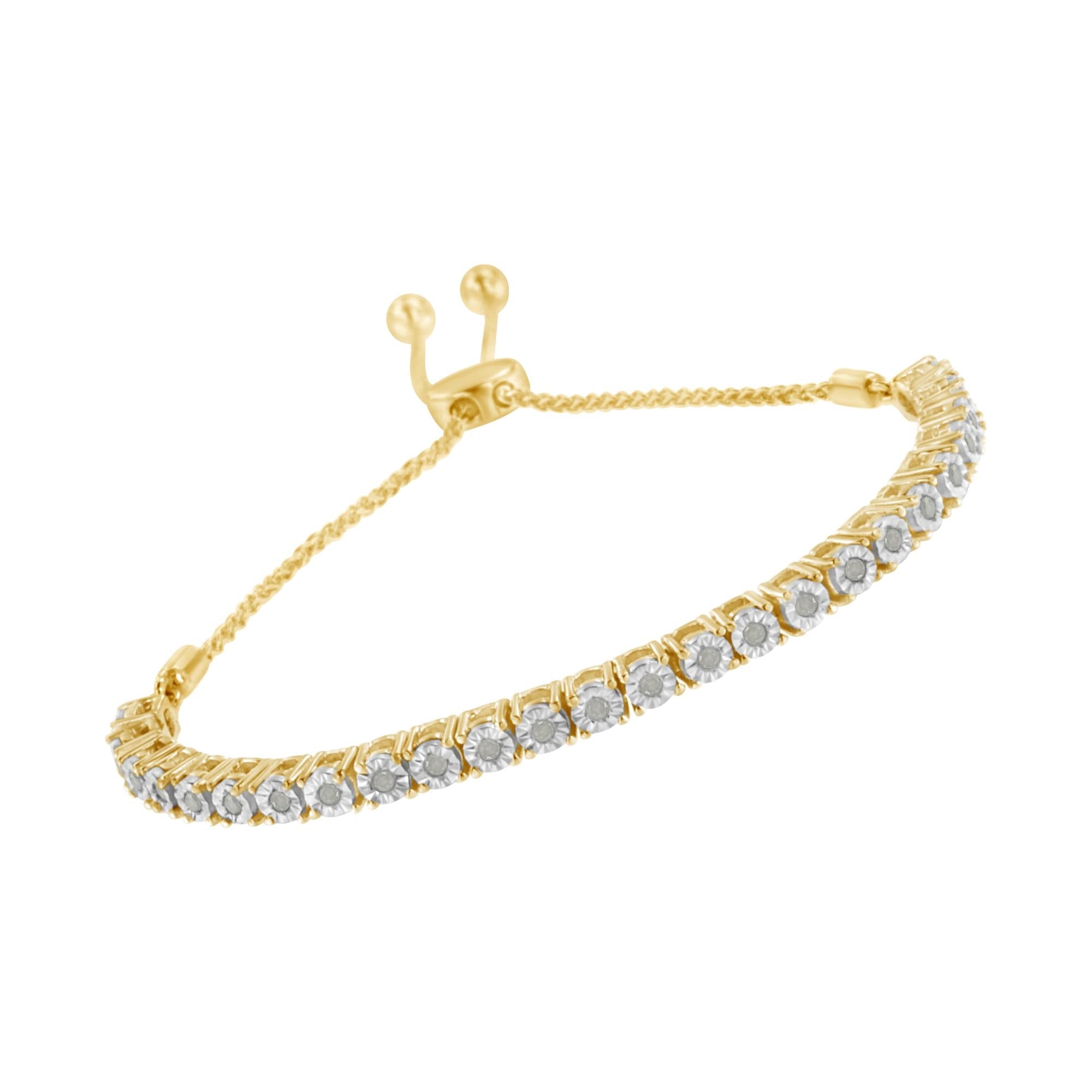 Pulsera de tenis bolo ajustable de 10 a 25 cm de plata de ley 925 con diamantes de 1/4 ct engastados milagros (color IJ, claridad I3) - Friggin Jewelry