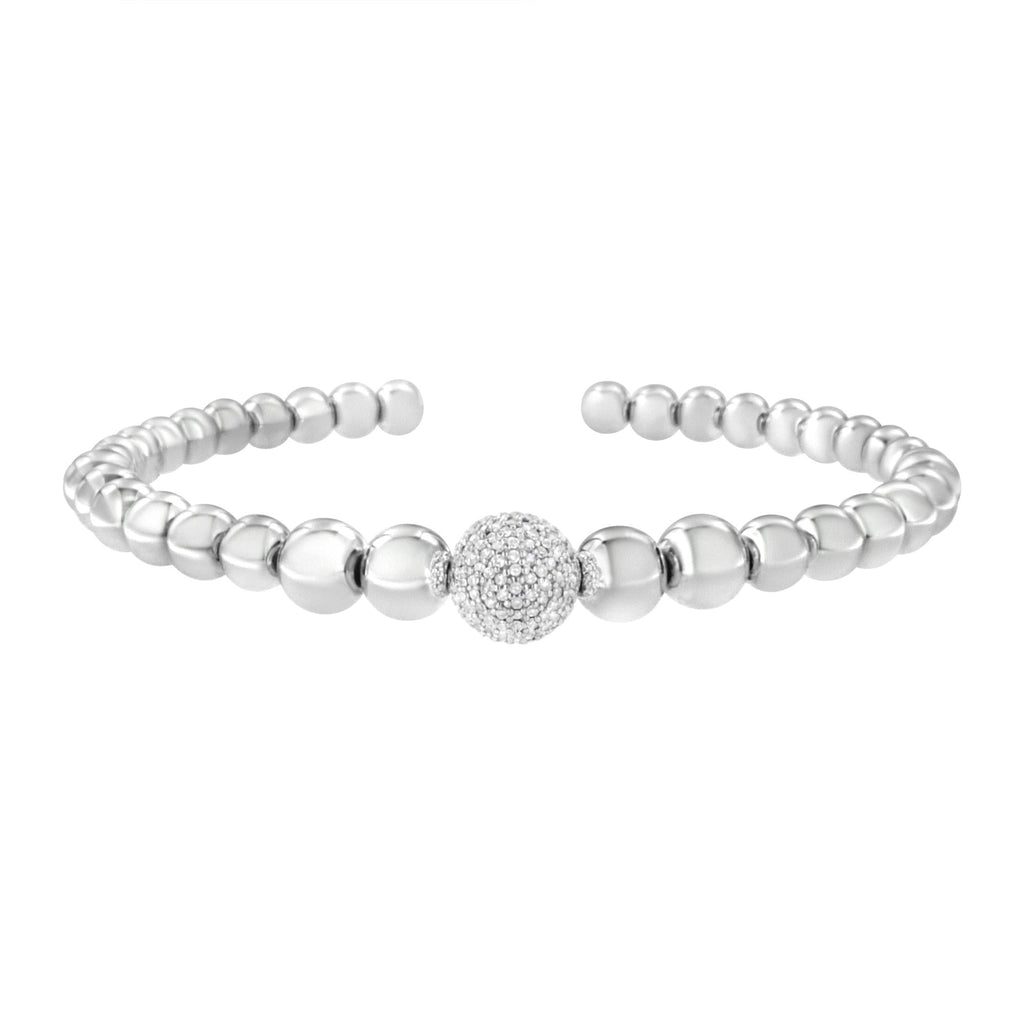 .925 Sterling Silver 1/6 Cttw Diamond Rondelle Graduated Ball Bead Cuff Bangle Bracelet (I-J color, I2-I3 clarity) - Fits wrists up to 7 1/2 inches - Friggin Jewelry