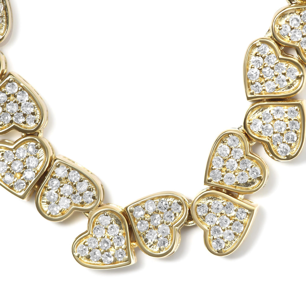 Yellow Gold Plated .925 Sterling Silver 1/2 Cttw Diamond Sideways Hearts Bolo Bracelet (H-I Color, I1-I2 Clarity) - 4”-10” Adjustable - Friggin Jewelry