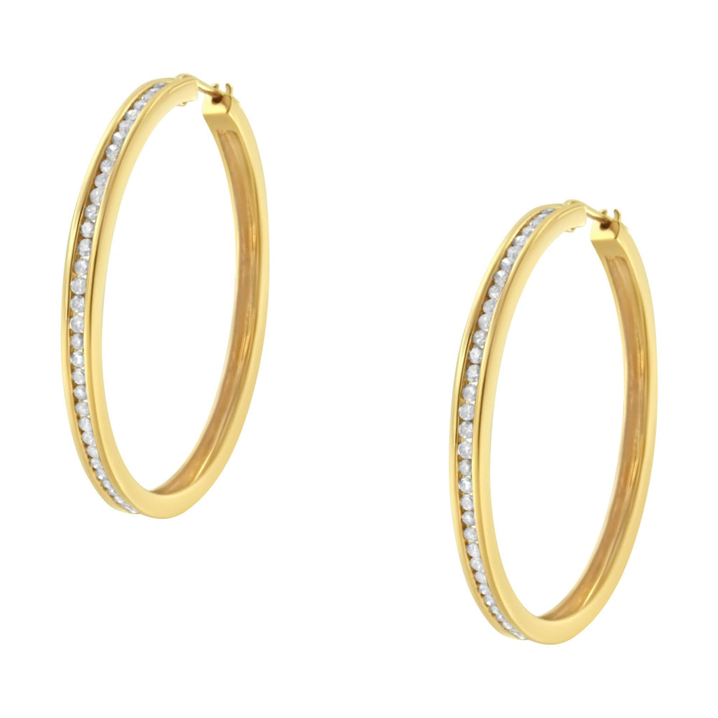 14K Yellow Gold 1.0 Cttw Round Brilliant Cut Diamond Channel Set Circle Hoop Earrings (I-J Color, I1-I2 Clarity) - Friggin Jewelry