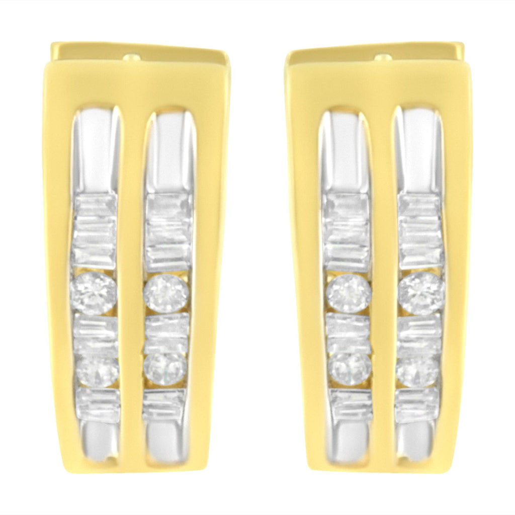 10K Yellow Gold 1/2 cttw Diamond Huggie Heart Hoop Earrings (I-J Clarity, I2-I3 Color) - Friggin Jewelry