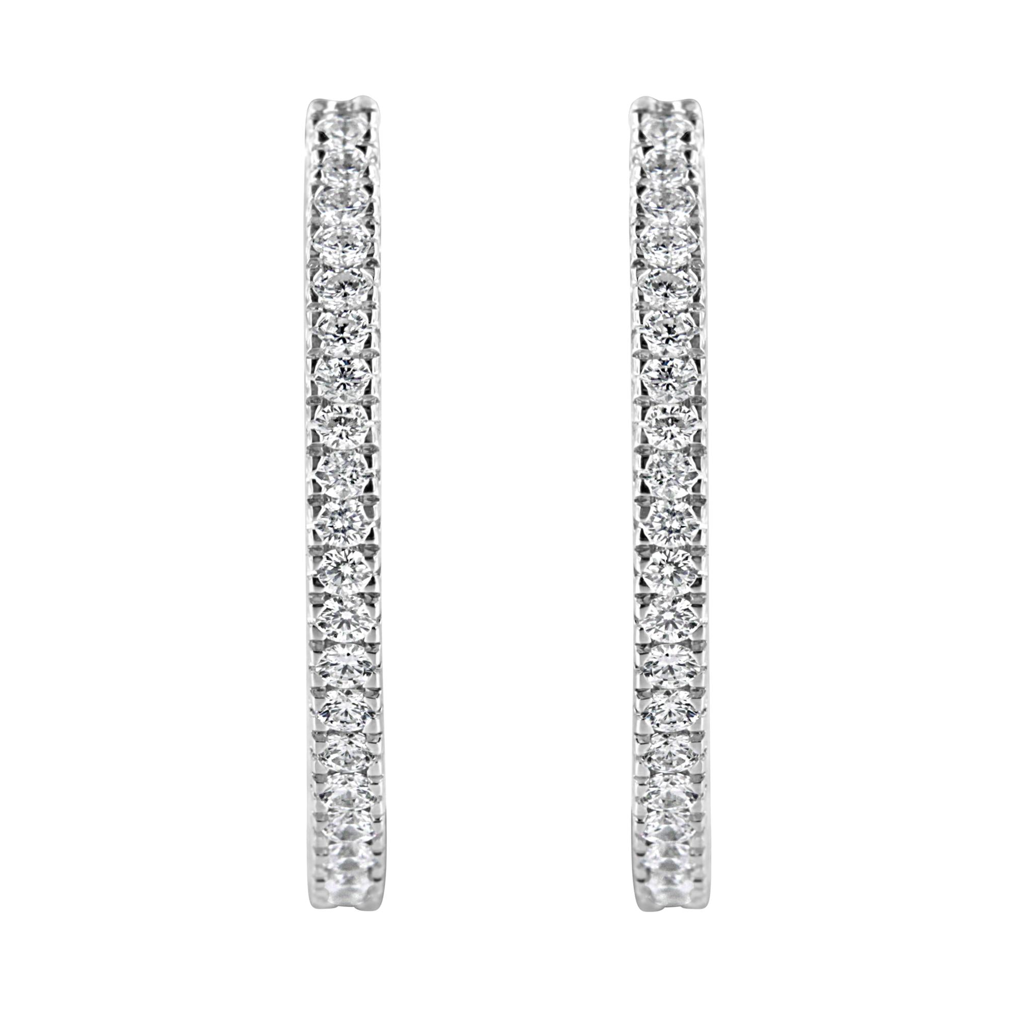 Orecchini a cerchio in oro bianco 10 carati con diamanti da 1 carato (purezza IJ, colore I2-I3) - Friggin Jewelry