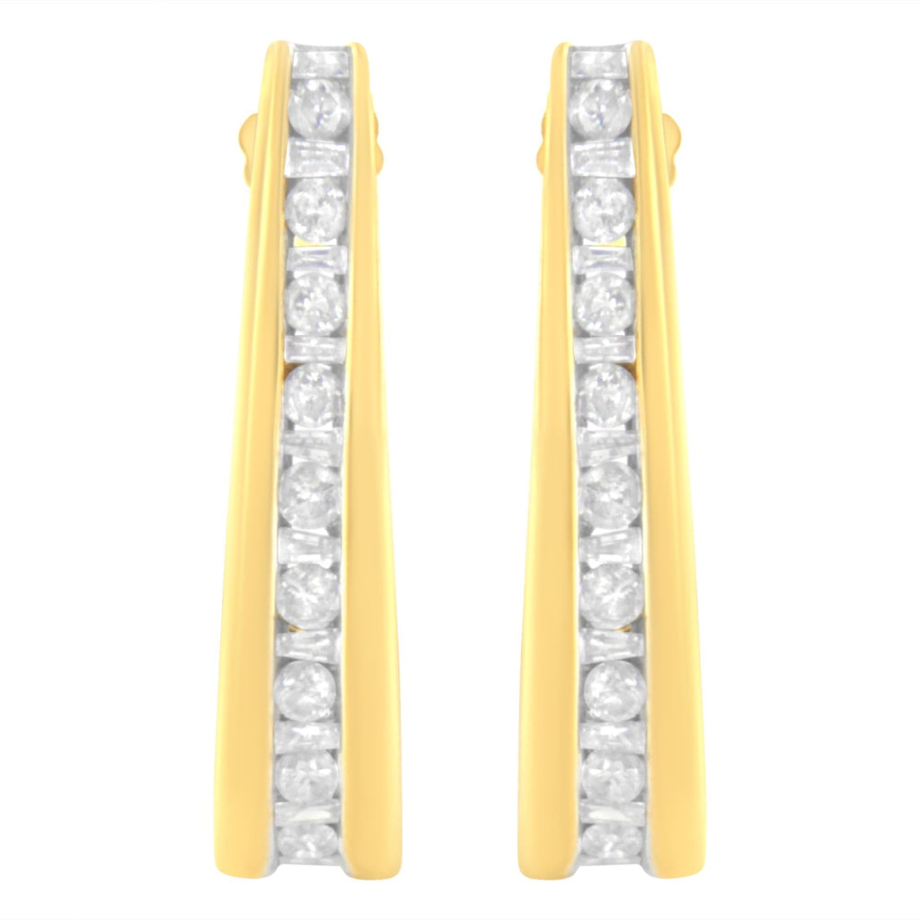 Orecchini a cerchio con diamanti incastonati a canale in oro giallo 10 carati da 1 carato (purezza elevata, colore I1-I2) - Friggin Jewelry