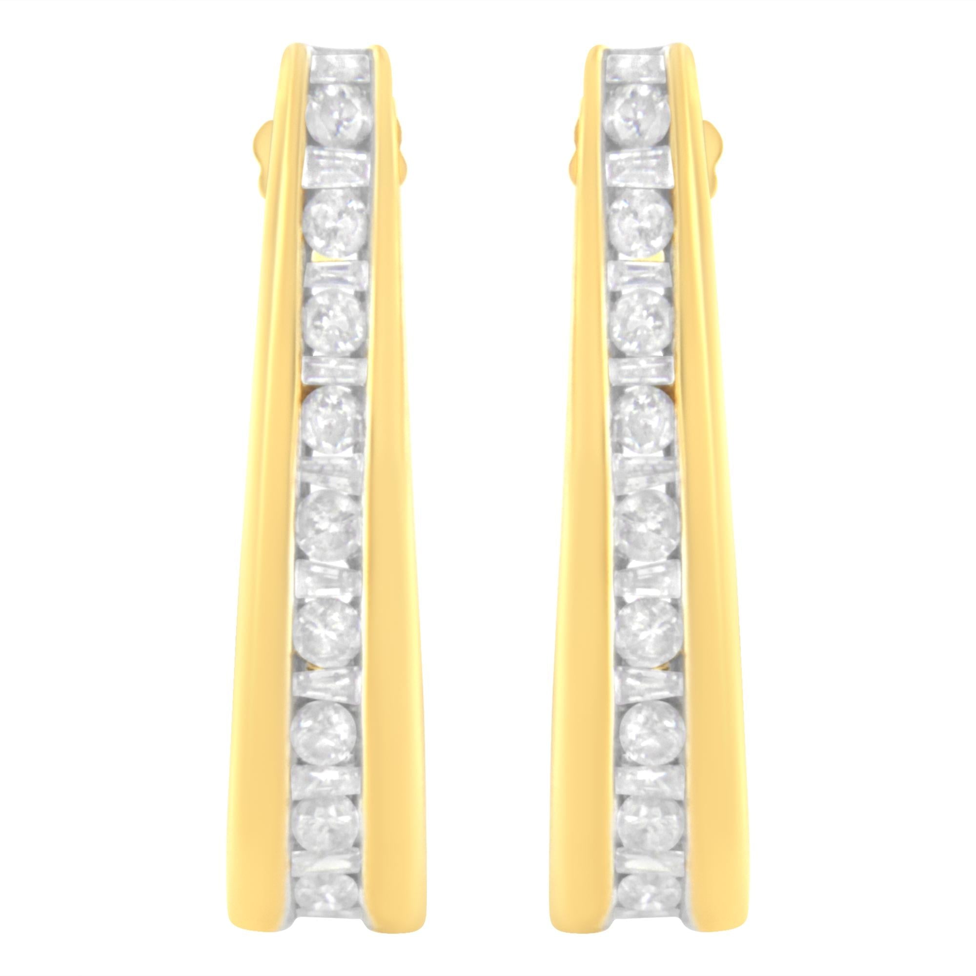 Orecchini a cerchio con diamanti incastonati a canale in oro giallo 10 carati da 1 carato (purezza elevata, colore I1-I2) - Friggin Jewelry