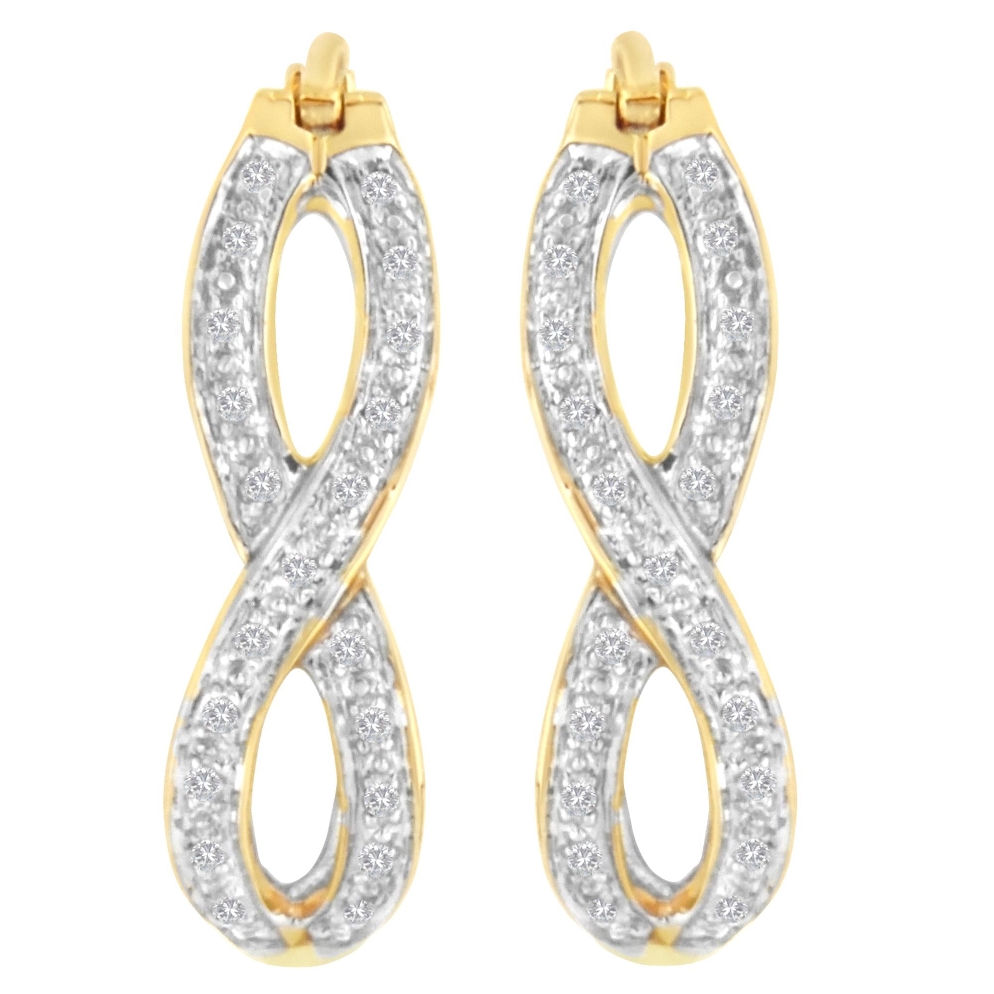 Orecchini a cerchio doppio infinito in oro giallo e bianco 10 carati con diamanti da 1/4 ct (purezza IJ, colore I1-I2) - Friggin Jewelry
