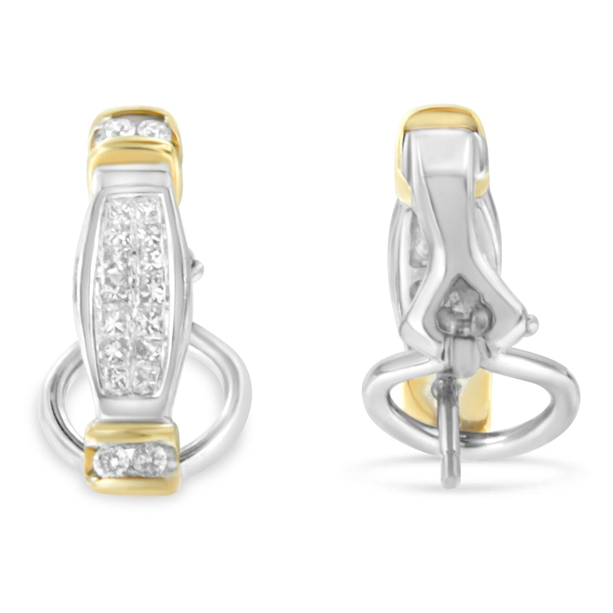 Orecchini in oro bicolore 14K con diamanti taglio rotondo e taglio principessa (0,5 cttw, colore HI, purezza SI2-I1) - Friggin Jewelry