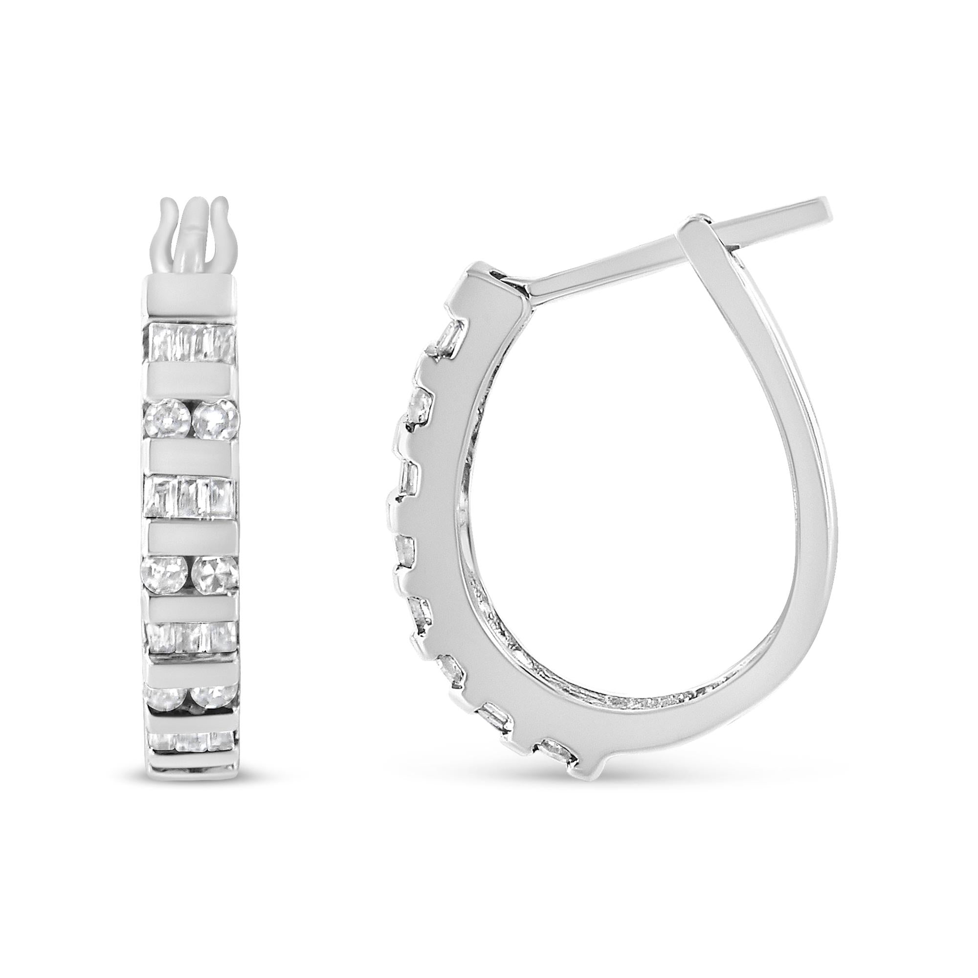 10K Gold Round and Baguette-Cut Diamond Hoop Earrings (I-J Color, I2-I3 Clarity) - Friggin Jewelry Premium
