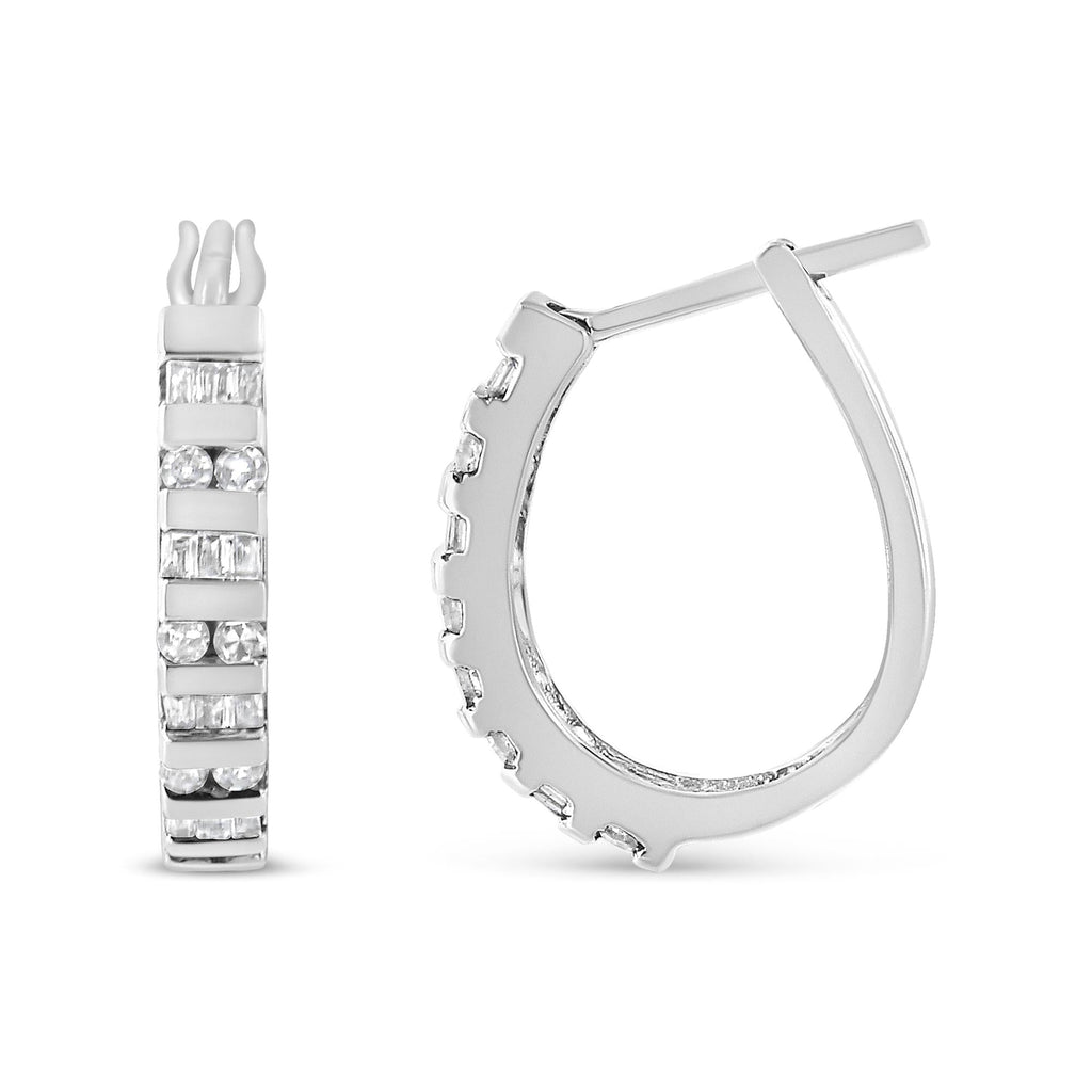 10K Gold Round and Baguette-Cut Diamond Hoop Earrings (I-J Color, I2-I3 Clarity) - Friggin Jewelry Premium