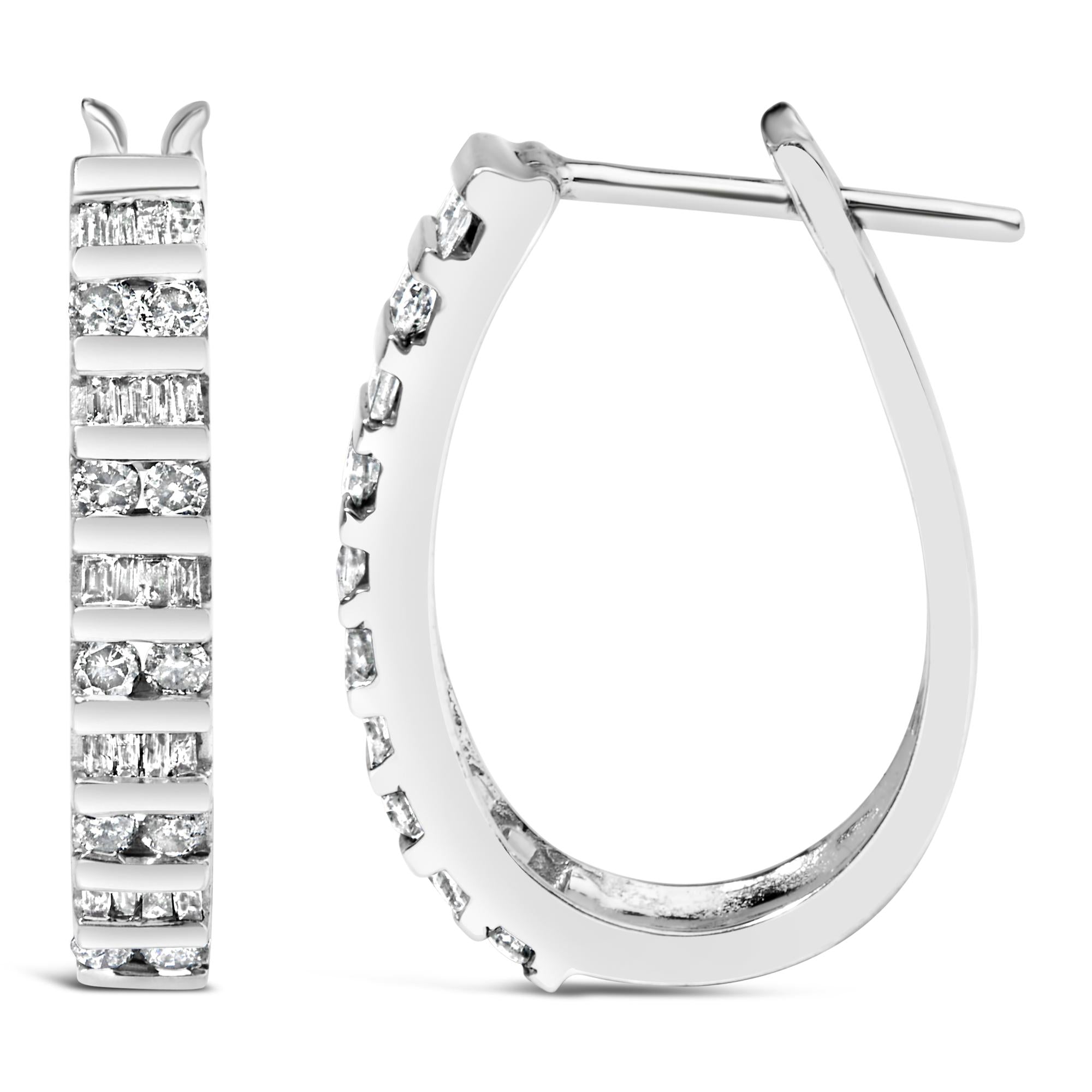 Aros de oro blanco de 10 quilates con diamantes alternados en forma de "U" (color IJ, claridad I2-I3) - Friggin Jewelry