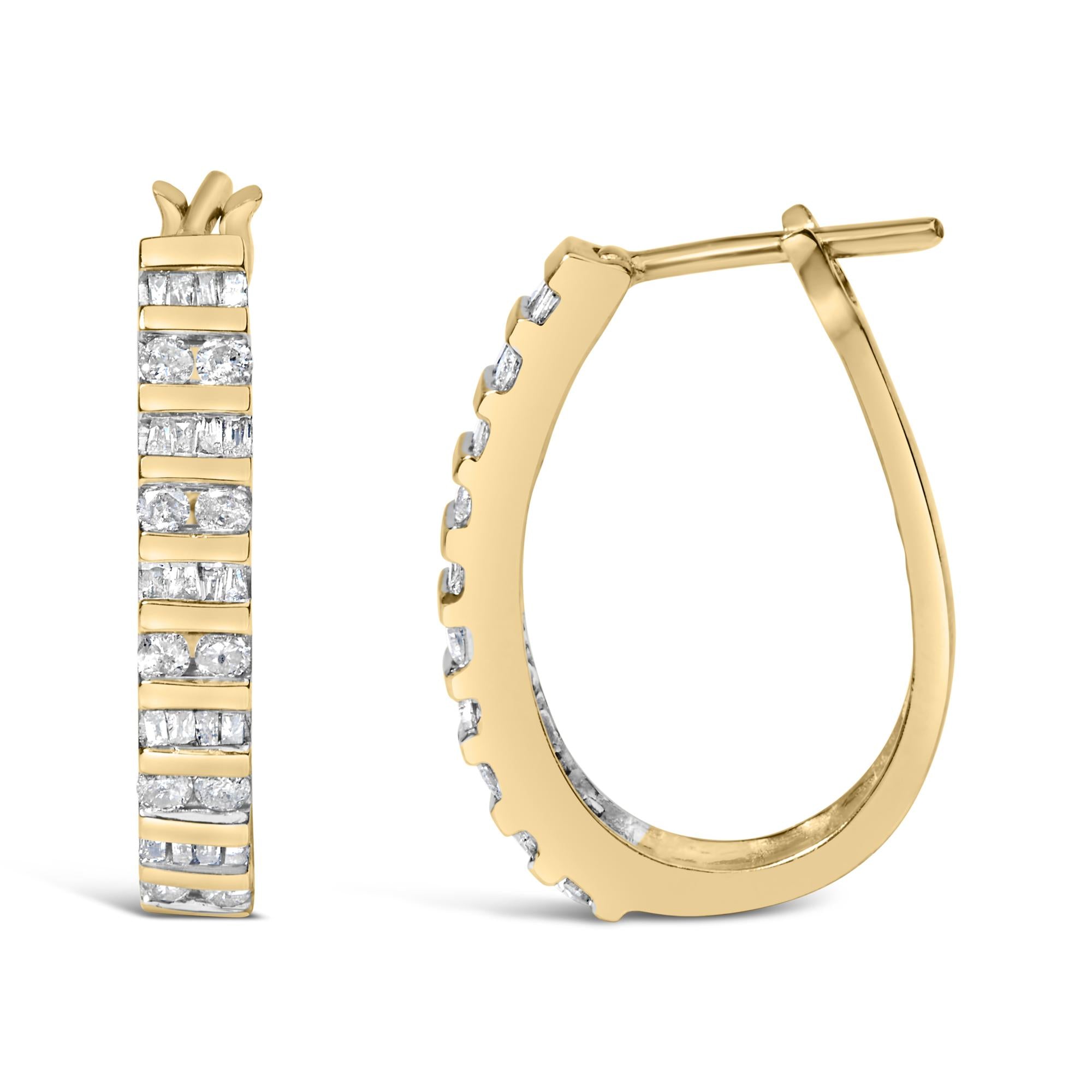 Aros de oro blanco de 10 quilates con diamantes alternados en forma de "U" (color IJ, claridad I2-I3) - Friggin Jewelry
