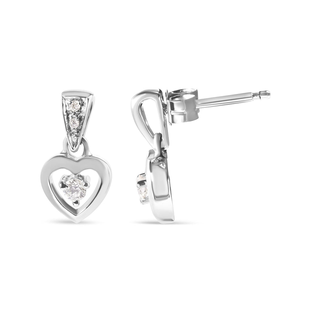 Pendientes colgantes de corazón con diamantes de 1/6 quilates en oro blanco de 14 quilates (HI, SI2-I1) - Friggin Jewelry