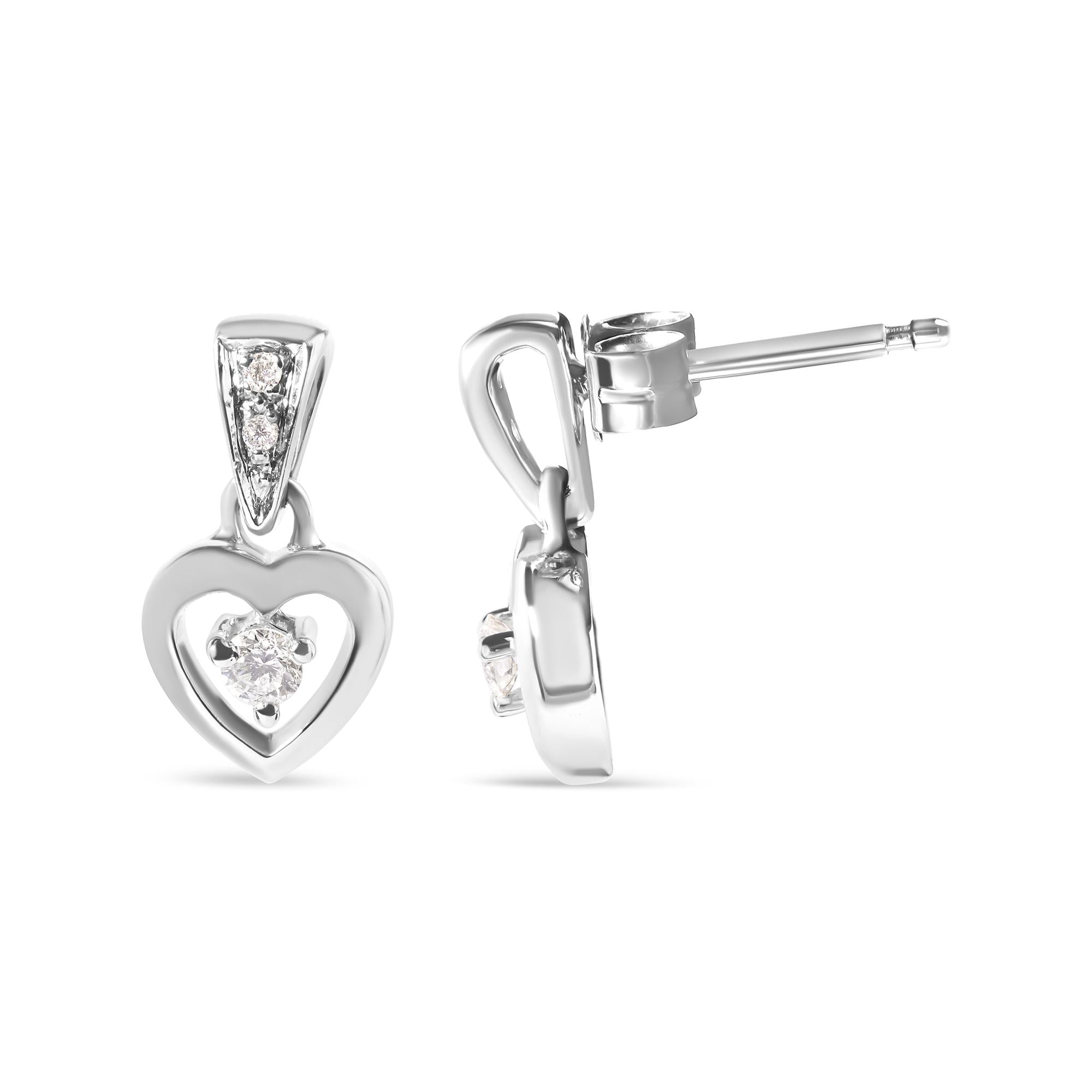 14K White Gold 1/6 Cttw Diamond Dangle Heart Stud Earrings (H-I, SI2-I1) - Friggin Jewelry