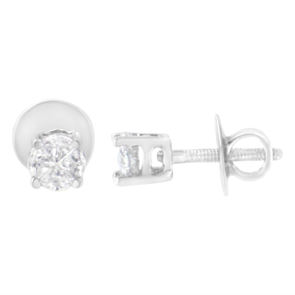 Aretes solitarios de oro blanco de 14 quilates con diamantes de talla pastel de 1/2 quilates (color HI, claridad SI1-SI2) - Friggin Jewelry