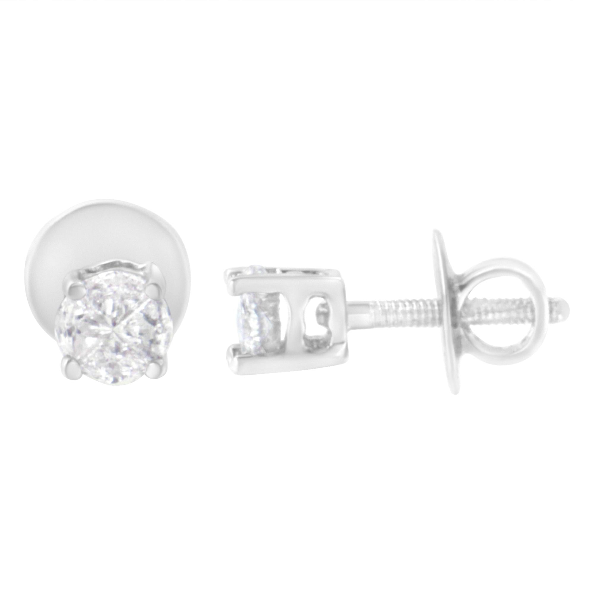 Aretes solitarios de oro blanco de 14 quilates con diamantes de talla pastel de 1/2 quilates (color HI, claridad SI1-SI2) - Friggin Jewelry