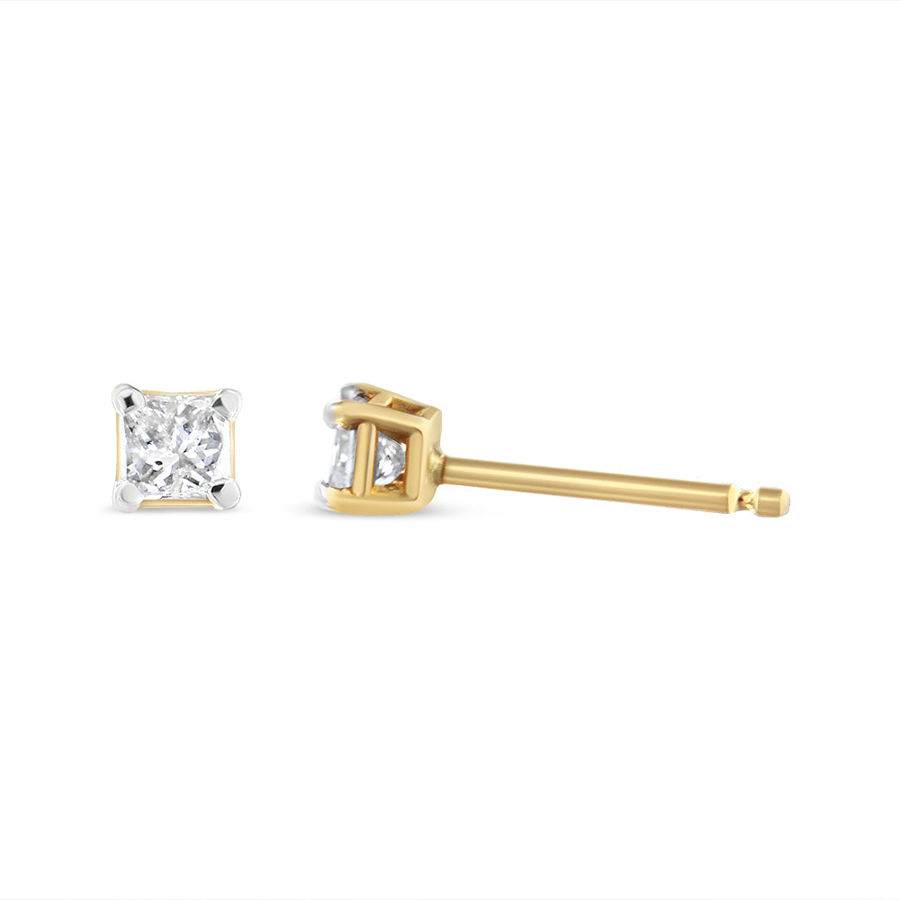 AGS Certified Princess-Cut Square Diamond 4-Prong Solitaire Stud Earrings in 14K Gold (J-K Color, I1-I2 Clarity) - Friggin Jewelry Premium