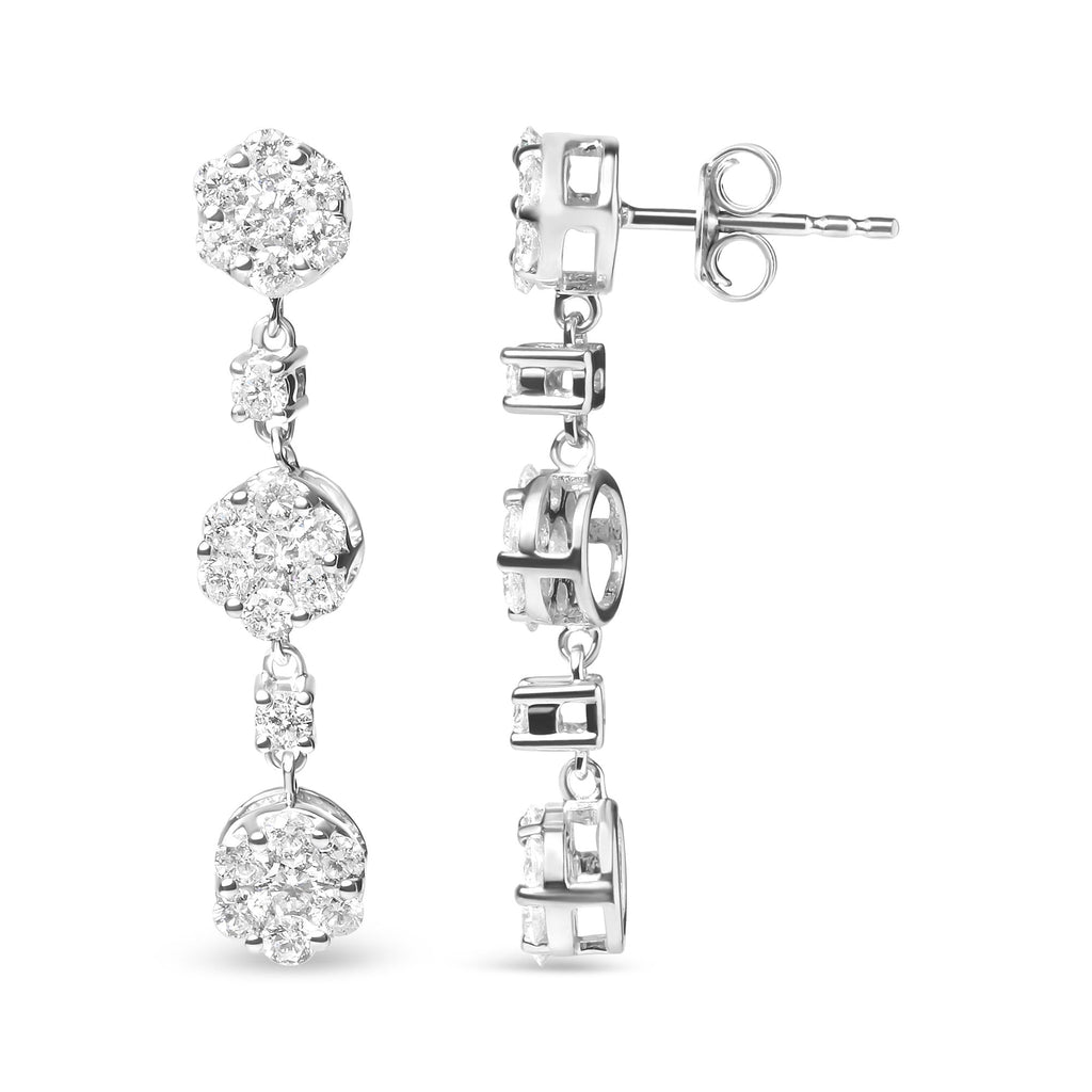 14K White Gold 2.00 Cttw Diamond Composite Cluster Floral Drop Earrings (I-J Color, I1-I2 Clarity) - Friggin Jewelry Premium