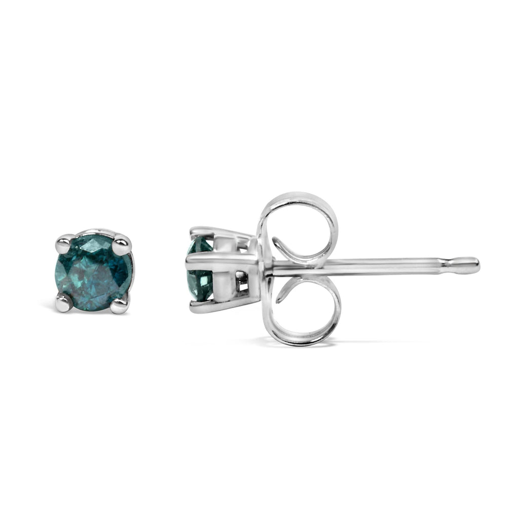 .925 Sterling Silver 0.15 Cttw Round Brilliant-Cut Diamond Classic 4-Prong Stud Earrings - Friggin Jewelry
