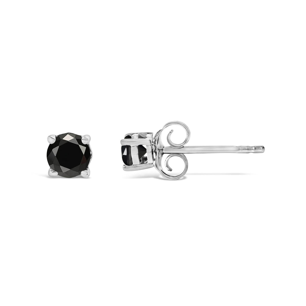Pendientes solitarios de diamante negro en plata de ley 925 (color negro, claridad I2-I3) - Friggin Jewelry