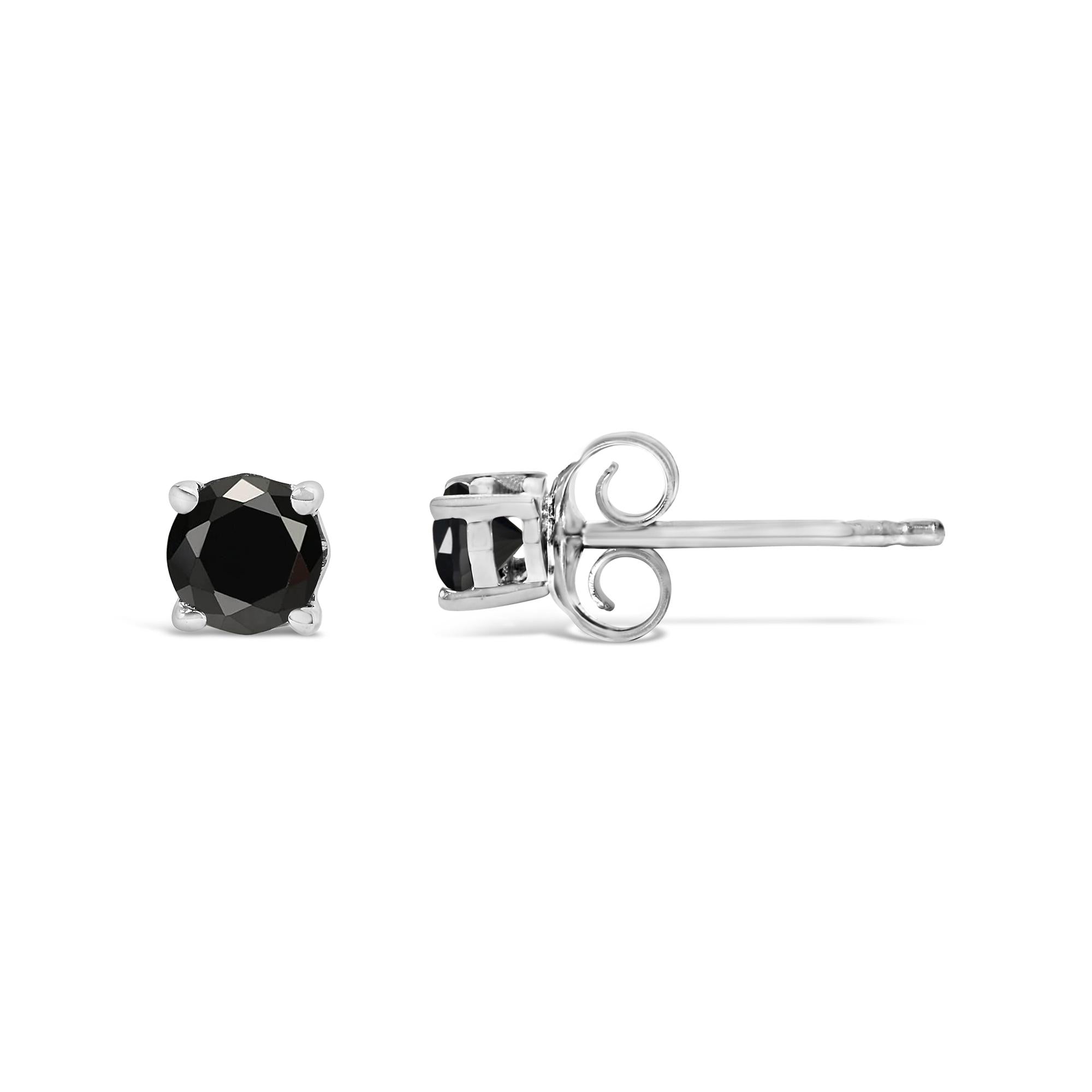 Pendientes solitarios de diamante negro en plata de ley 925 (color negro, claridad I2-I3) - Friggin Jewelry