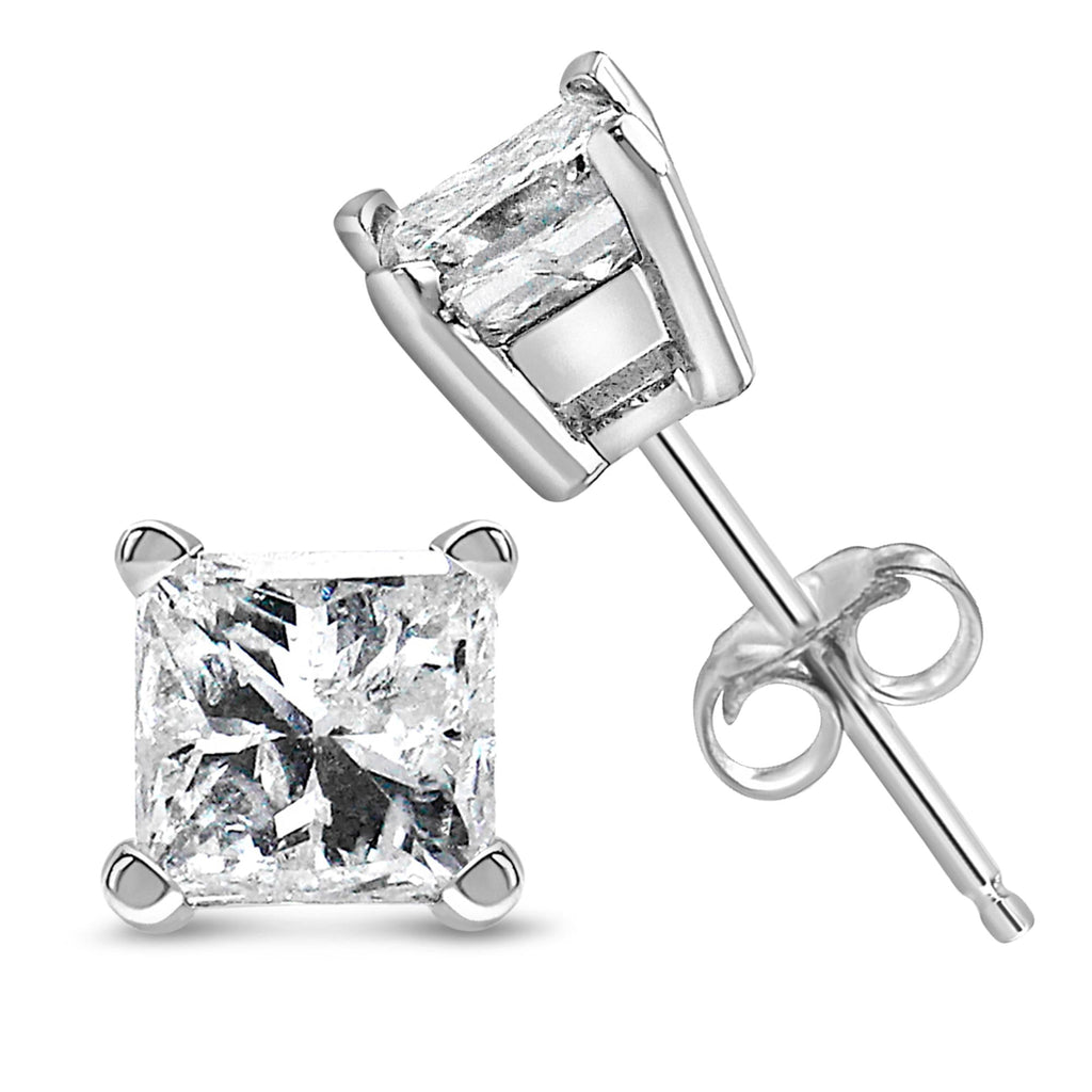 14K White Gold Princess Cut Lab-Grown Diamond Solitaire Stud Earrings (F-G Color, VS2-SI1 Clarity) - Friggin Jewelry