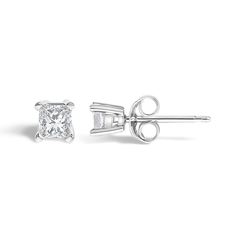 Orecchini a bottone con diamante solitario taglio principessa da 1/4 ct in argento sterling .925 (colore HI, purezza I1-I2) - Friggin Jewelry