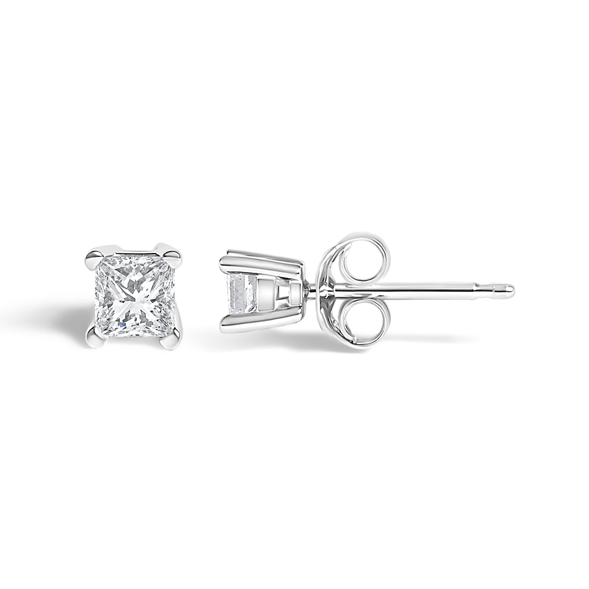 Aretes solitarios de diamante de talla princesa de 1/4 ct en plata de ley 925 (color HI, claridad I1-I2) - Friggin Jewelry